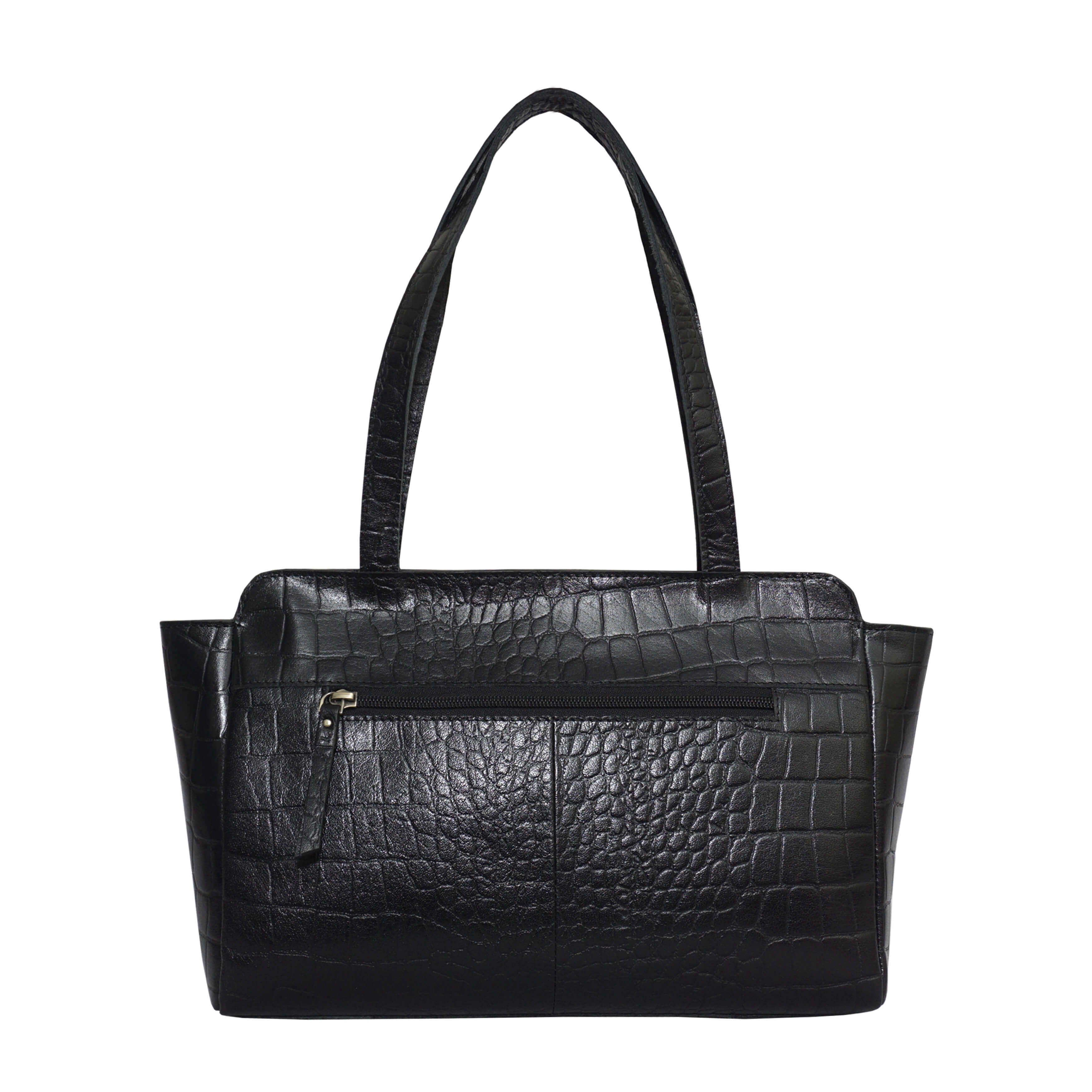 'JUDITH' Black Croc Real Leather Shoulder Bag
