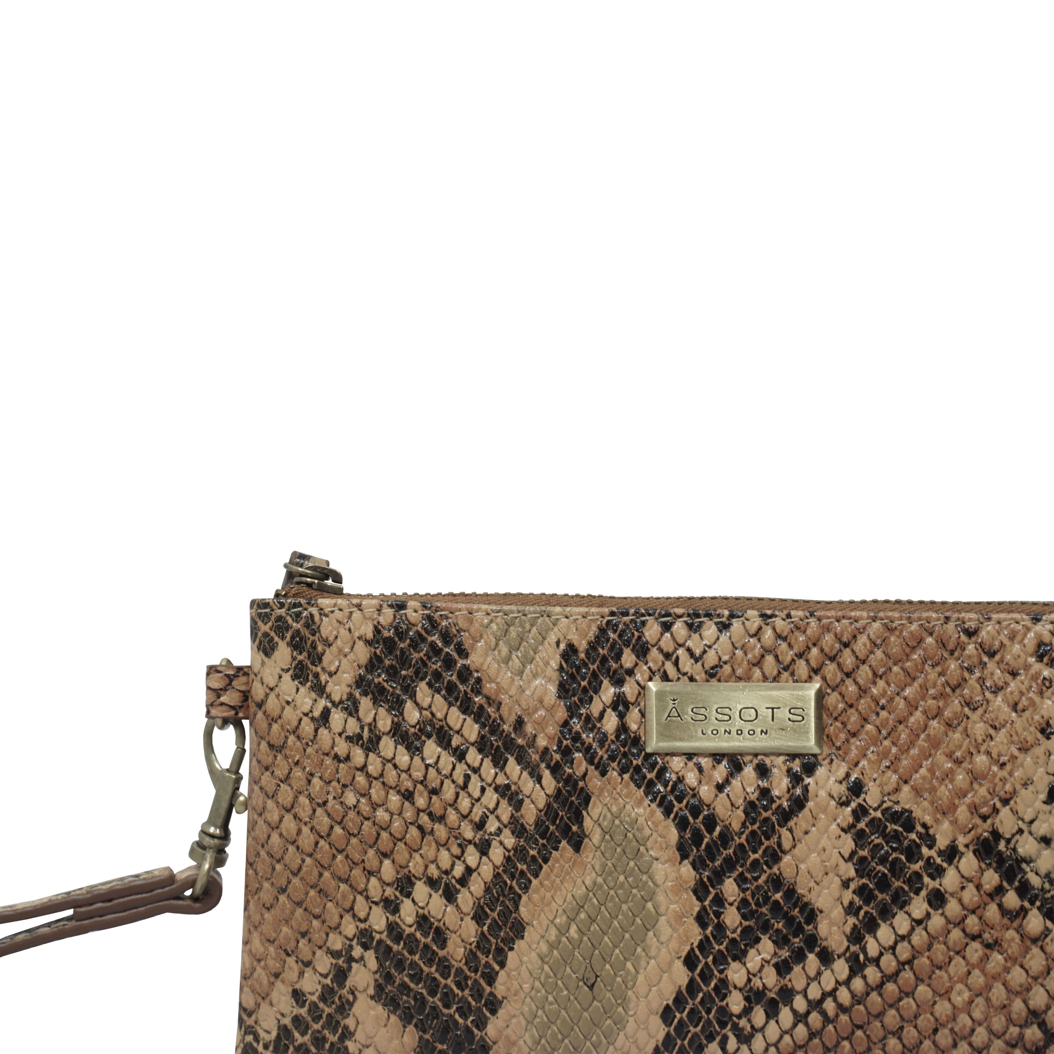 'KAREN' Tan Snake Print Real Leather Wristlet Clutch Bag