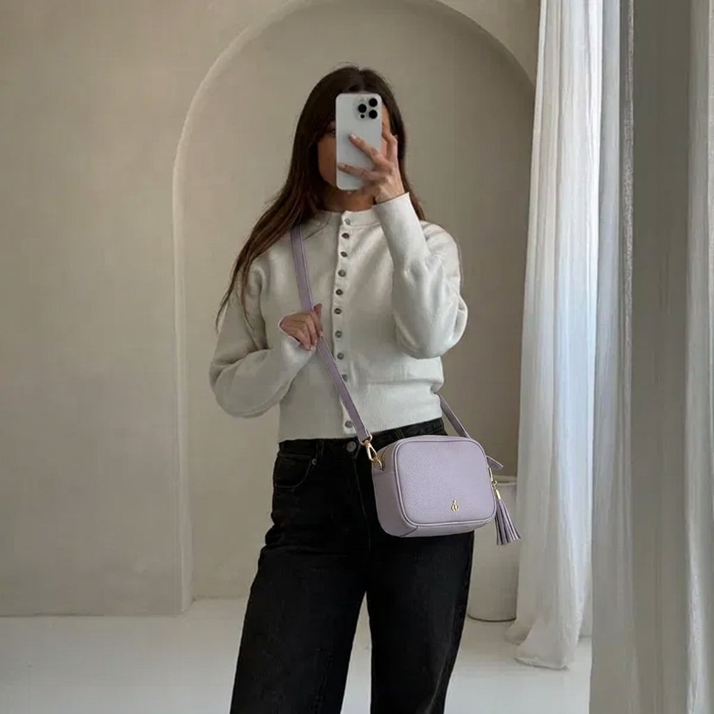 'KENT' Lilac Pebble Grain Real Leather Crossbody Bag