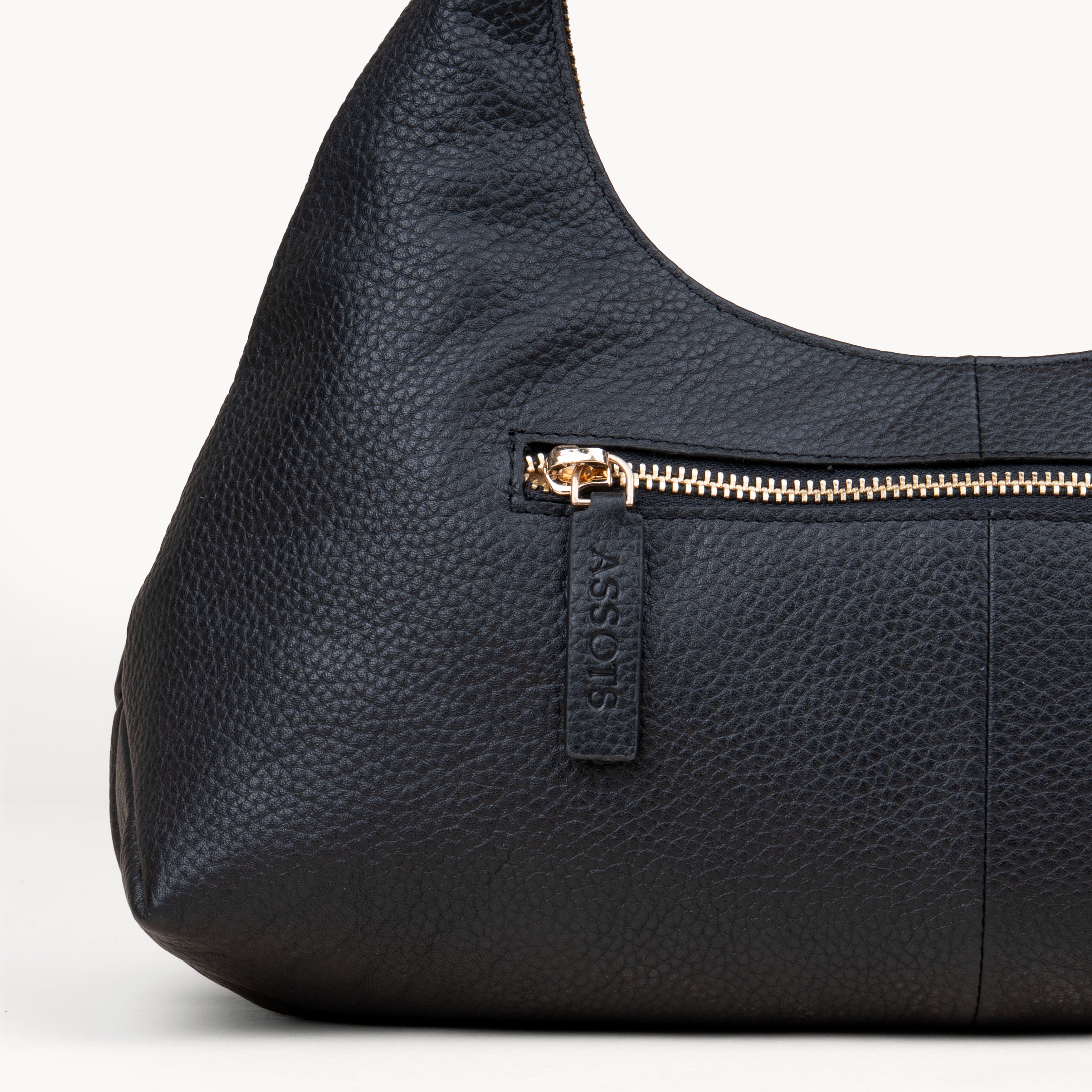'LARA' Black Pebble Grain Real Leather Shoulder Bag