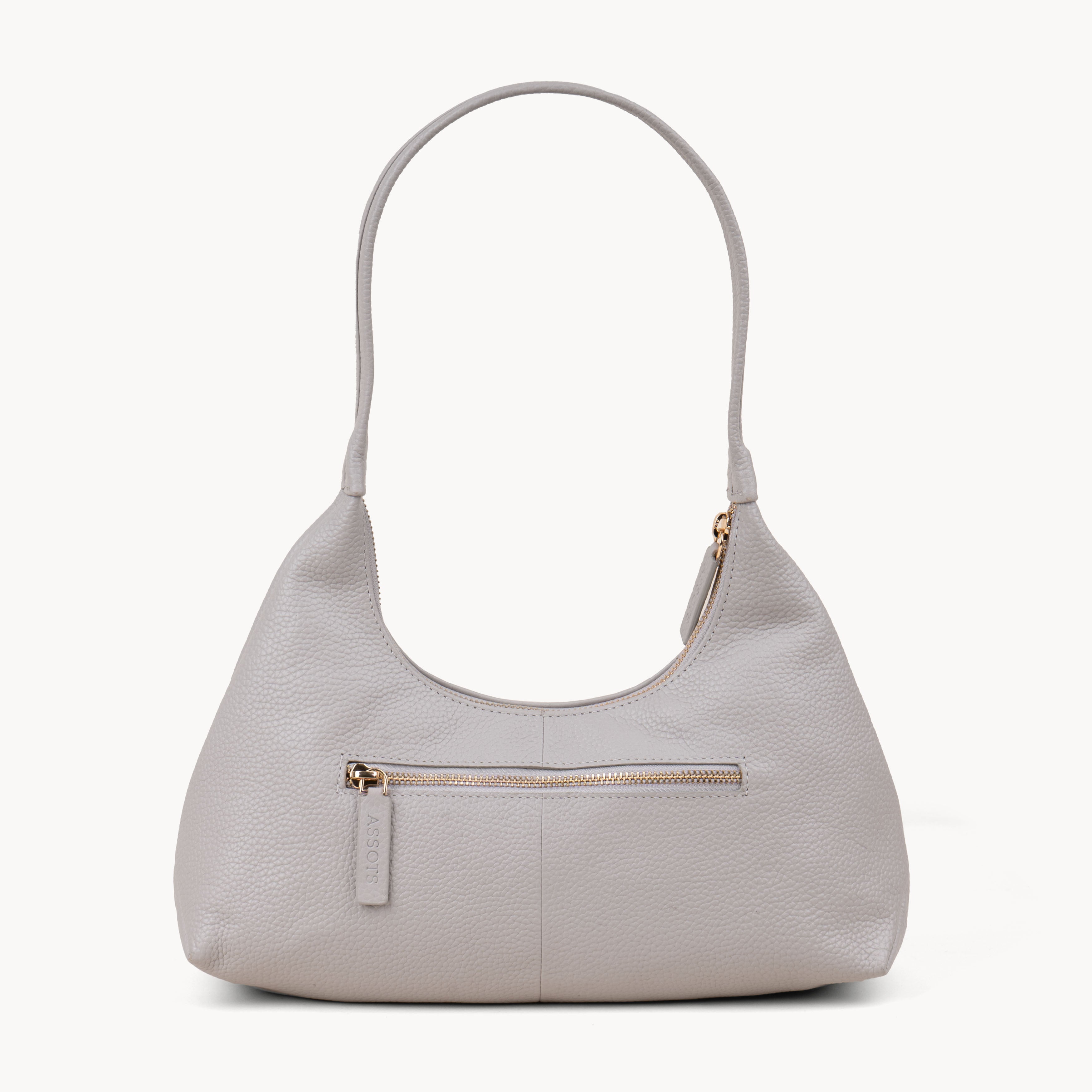 'LARA' Ice Grey Pebble Grain Real Leather Shoulder Bag