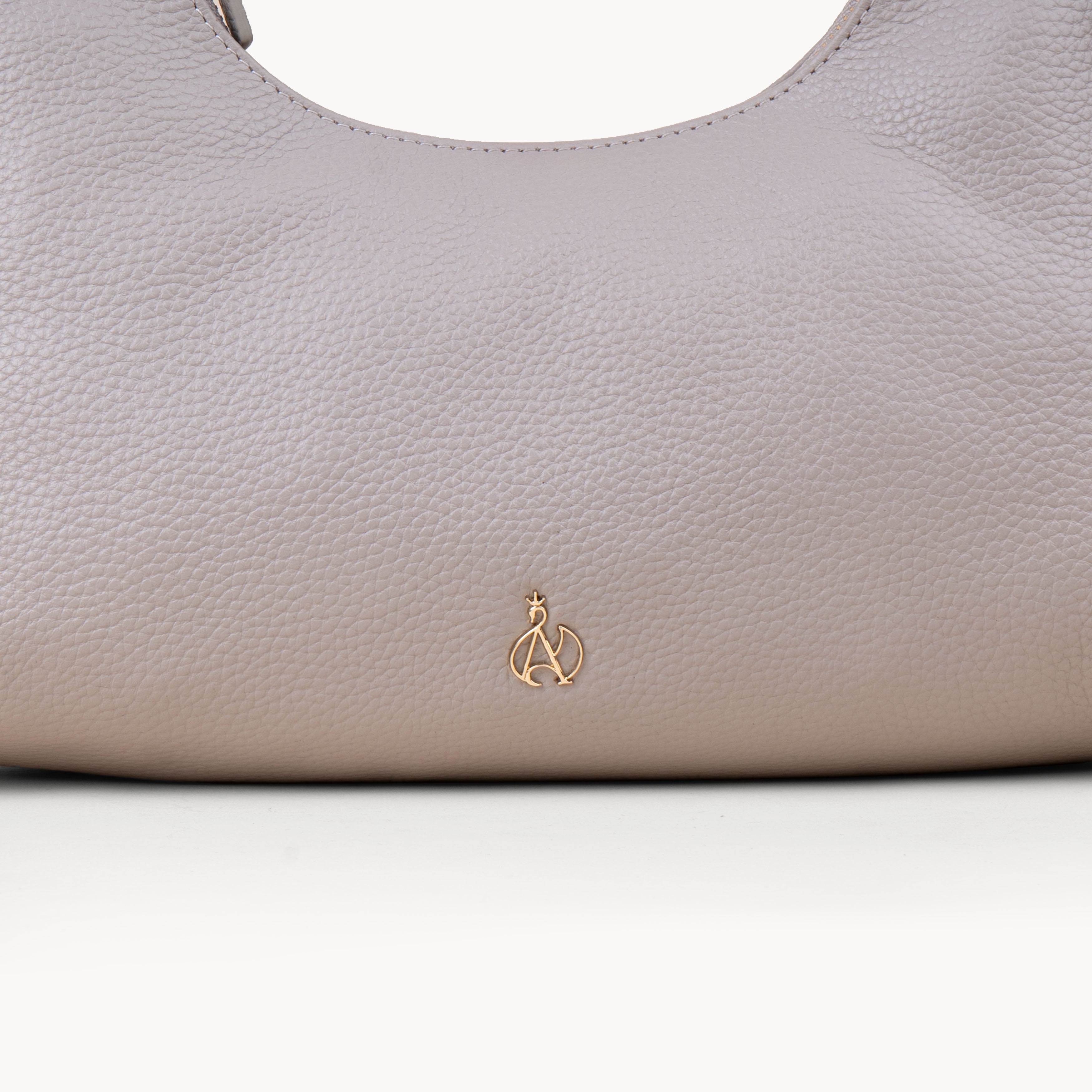 'LARA' Ice Grey Pebble Grain Real Leather Shoulder Bag