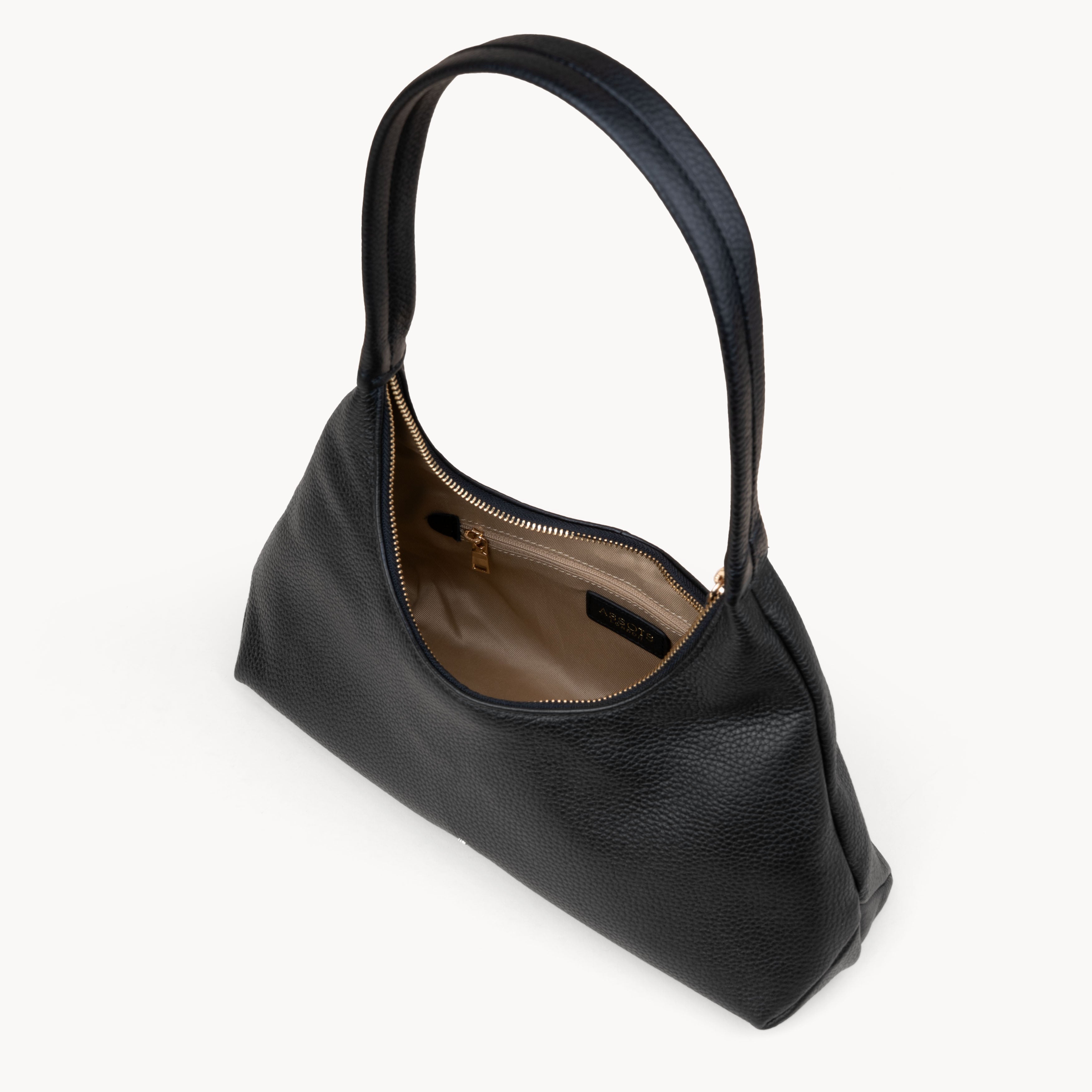 'LARA' Black Pebble Grain Real Leather Shoulder Bag