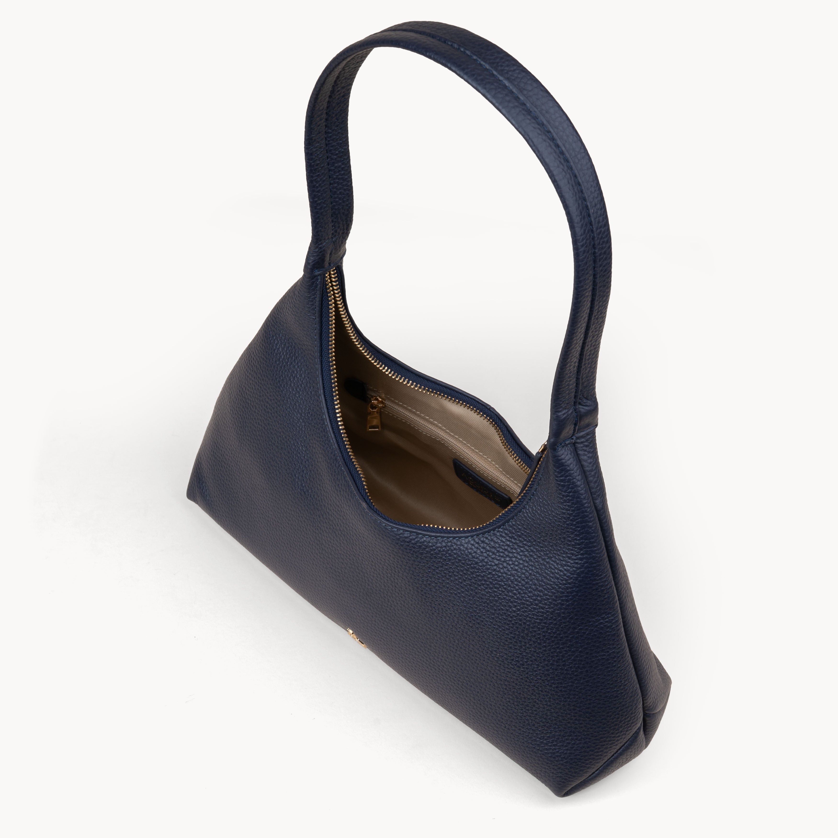 'LARA' Navy Pebble Grain Real Leather Shoulder Bag