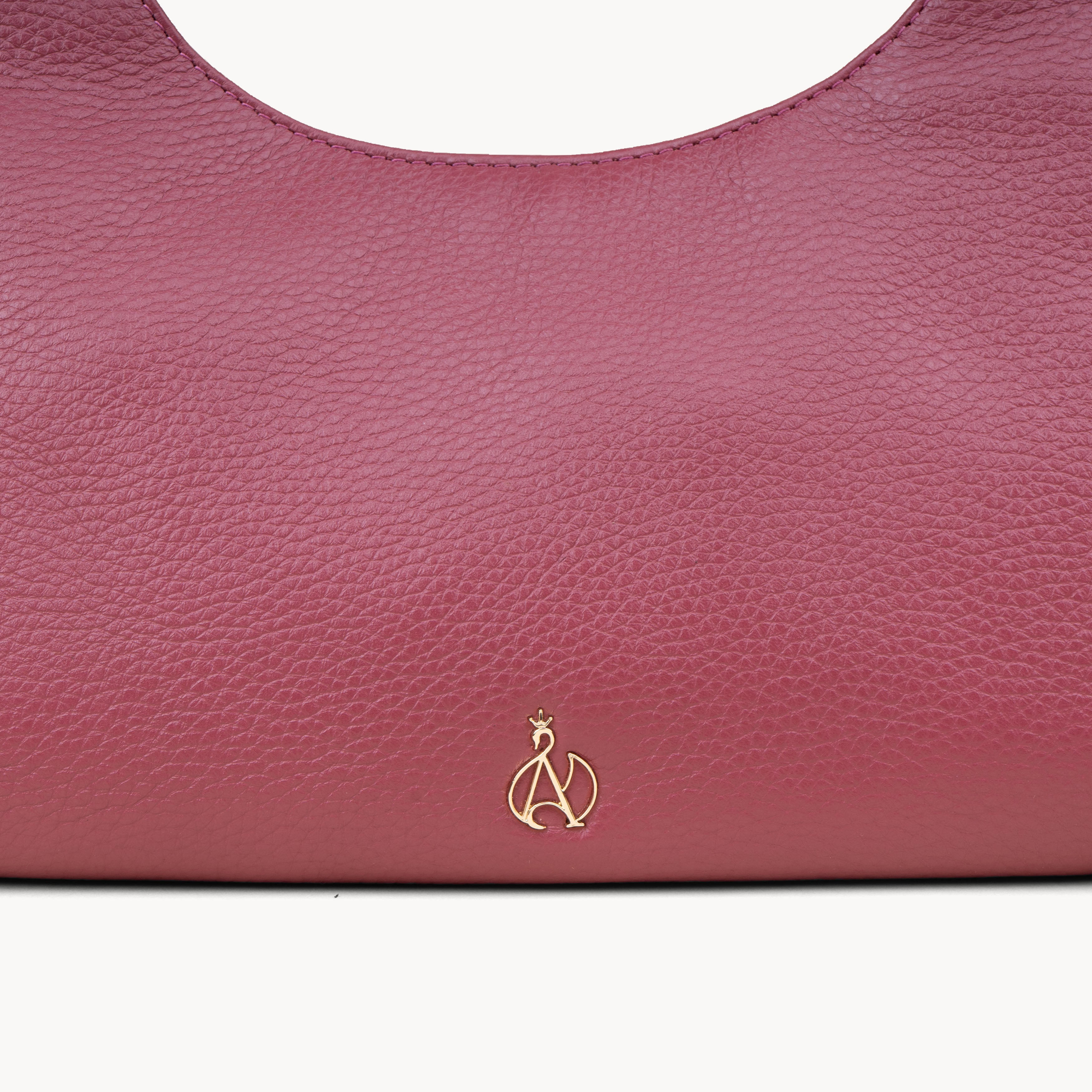 'LARA' Carmine Pink Pebble Grain Real Leather Shoulder Bag