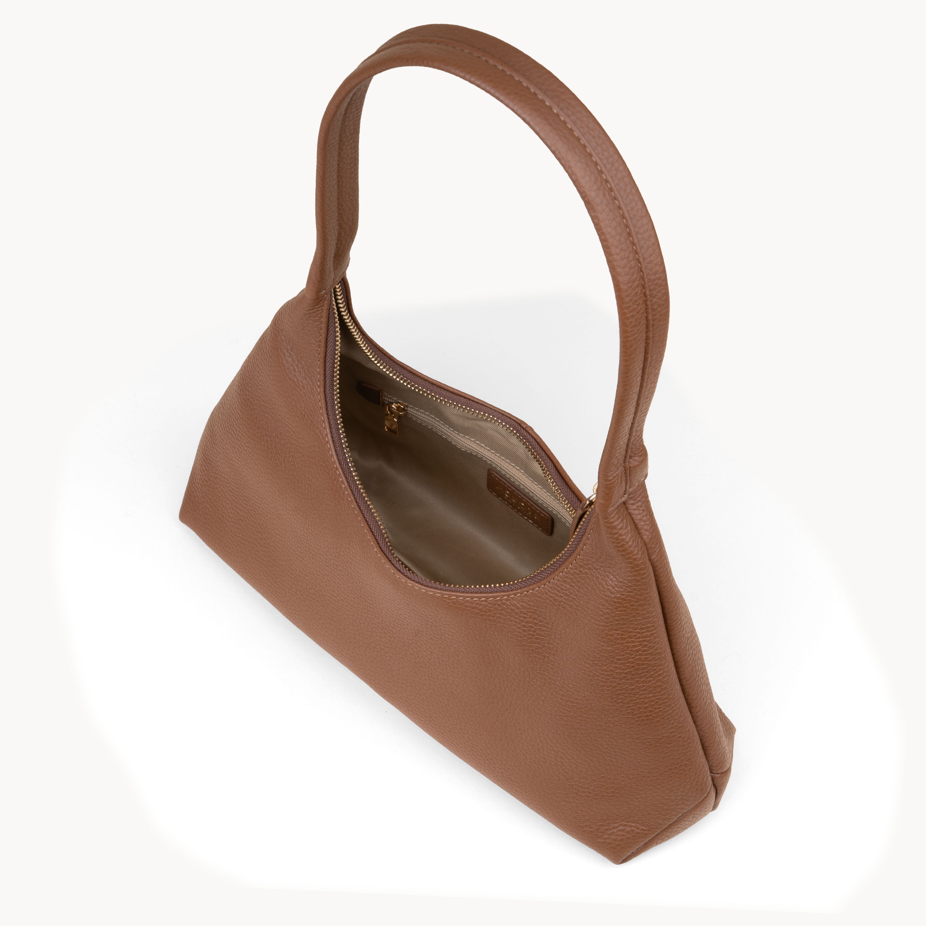 'LARA' Tan Pebble Grain Real Leather Shoulder Bag