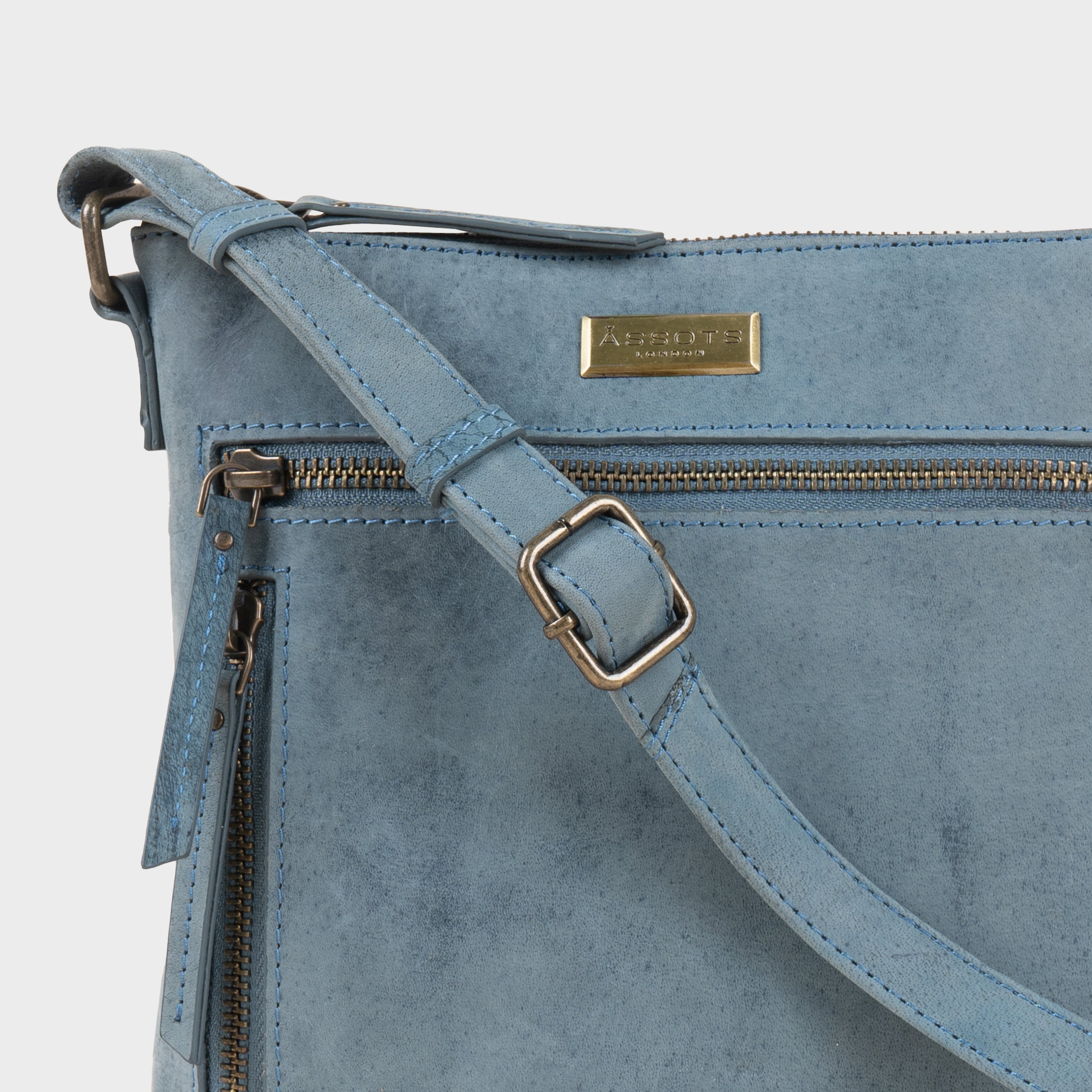 'RUE' Distressed Denim Real Leather Crossbody Bag