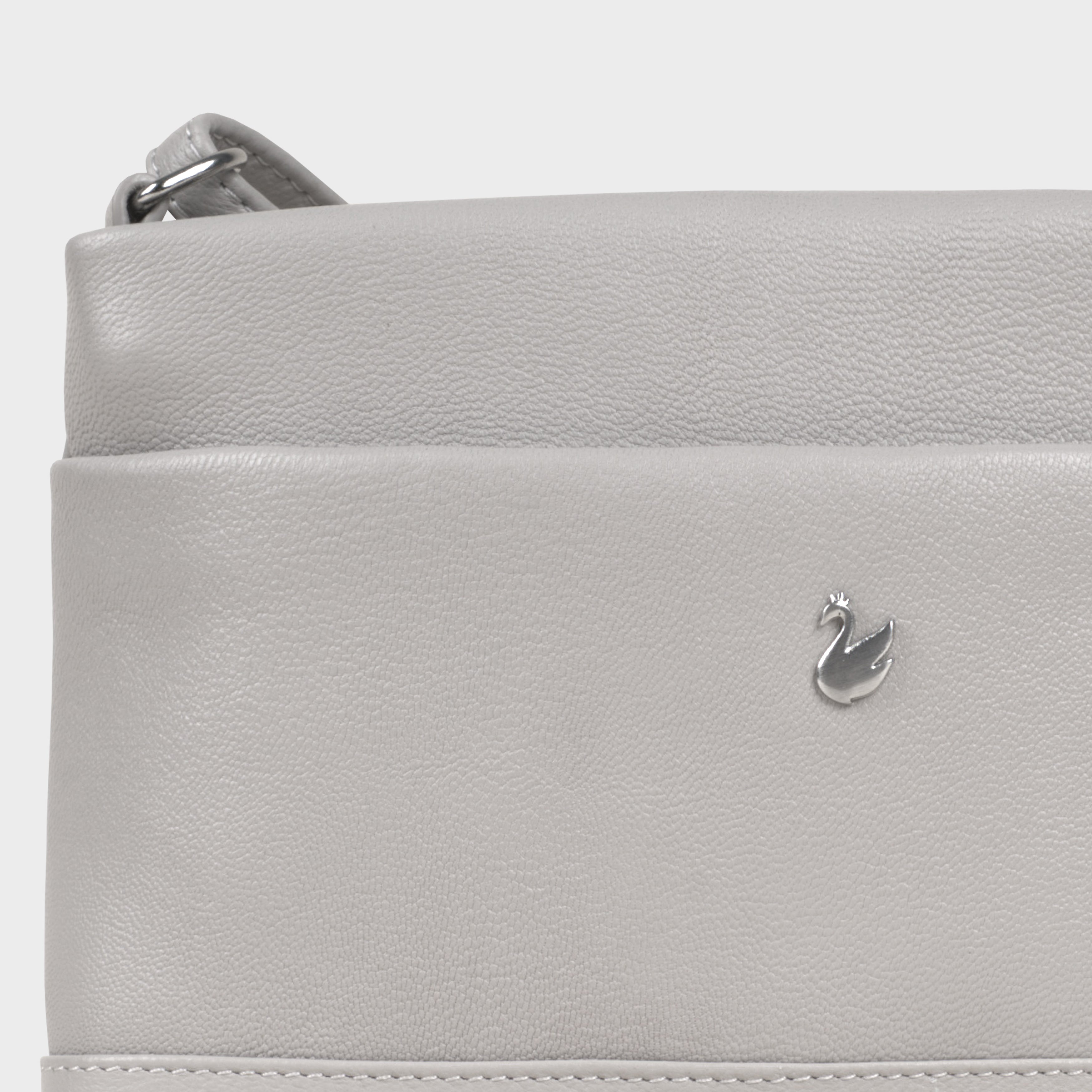 'SANDRA' Ice Grey Soft Nappa Full Grain Real Leather Crossbody Bag