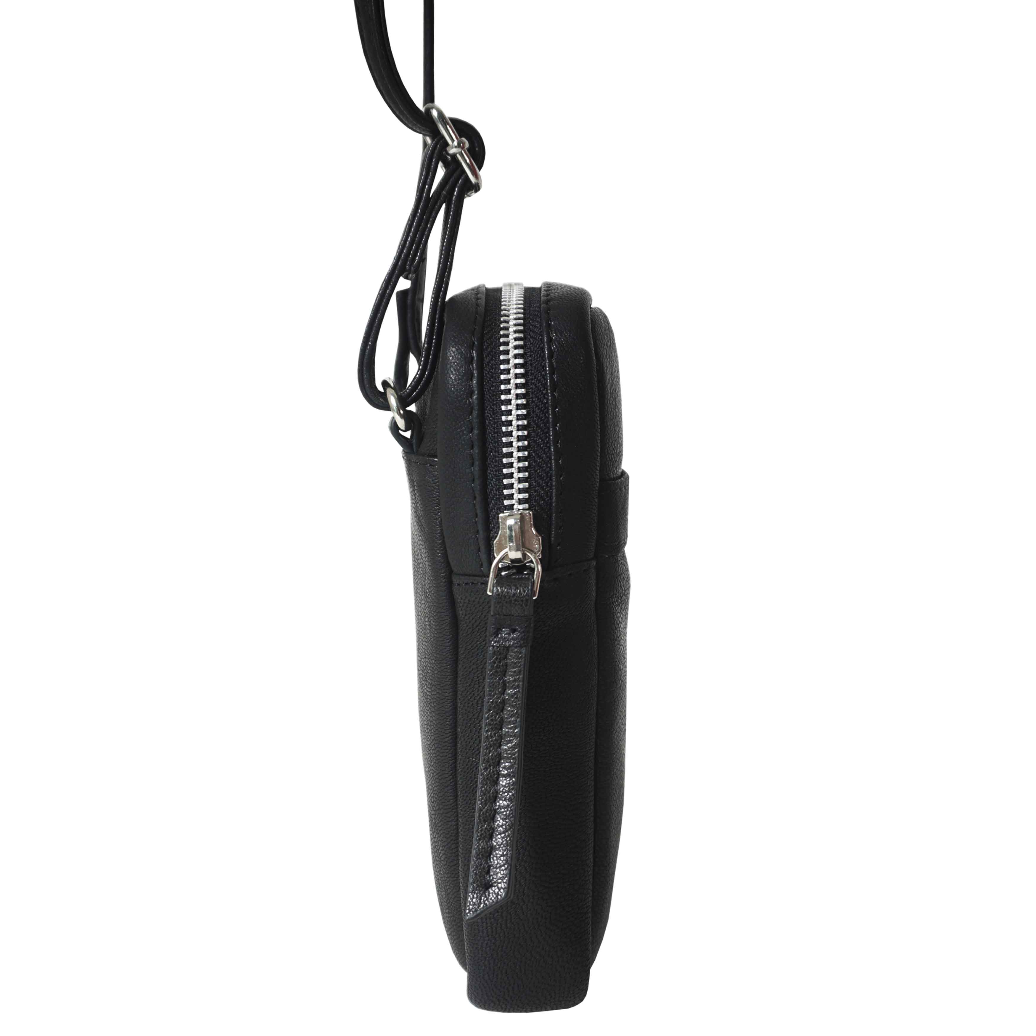 'LEO' Black Nappa Real Leather Crossbody Mobile Phone Bag