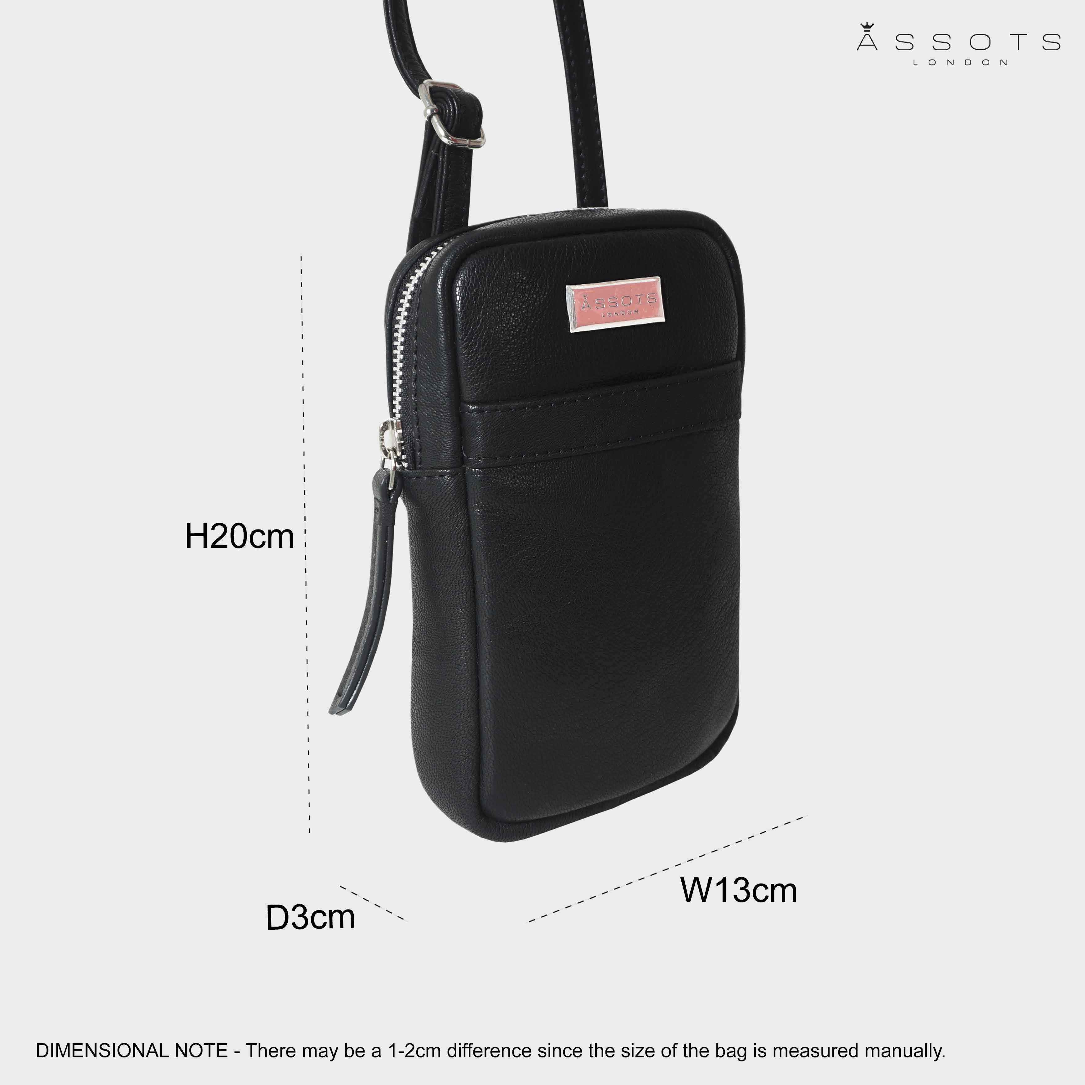 'LEO' Black Nappa Real Leather Crossbody Mobile Phone Bag