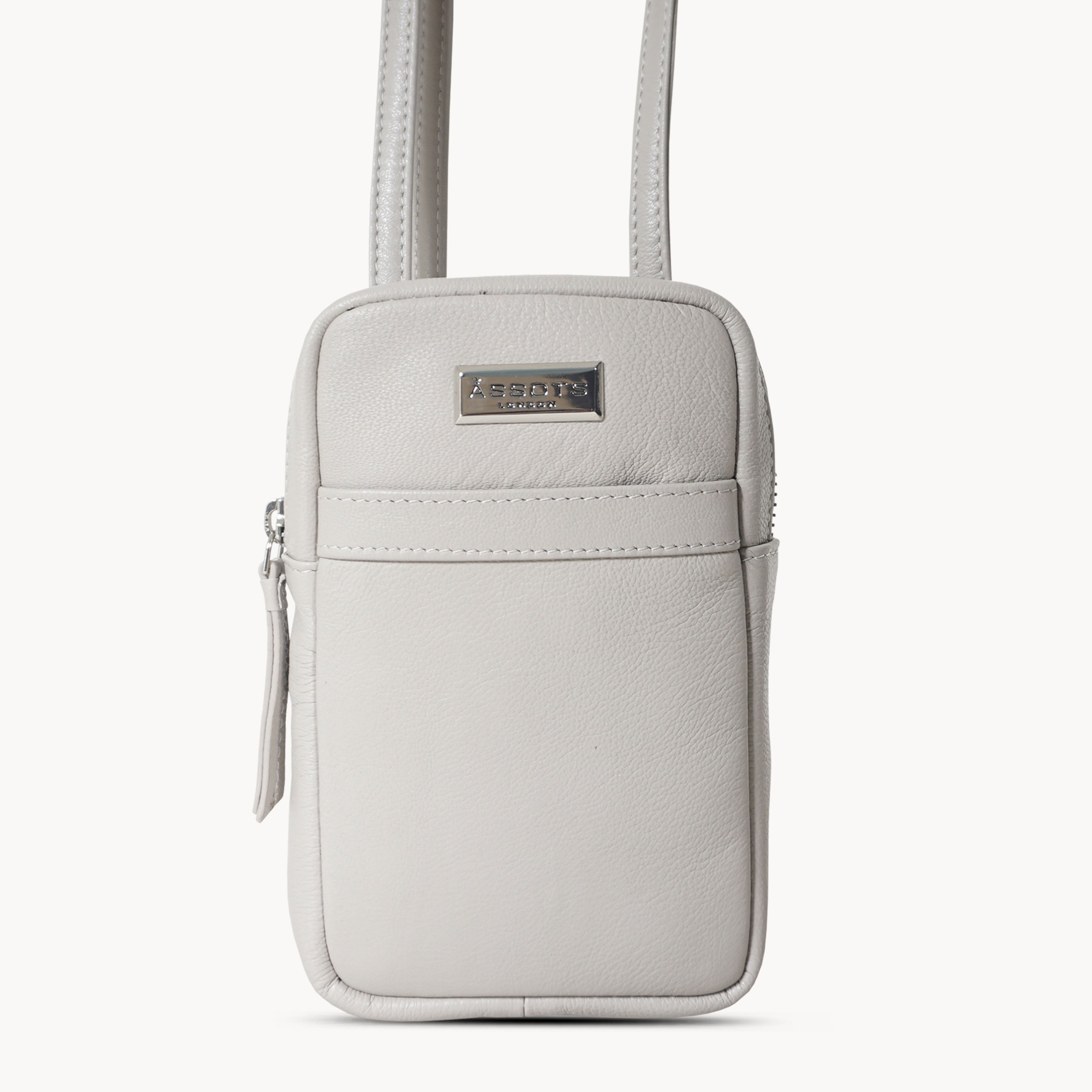 'LEO' Ice Grey Nappa Real Leather Crossbody Mobile Phone Bag