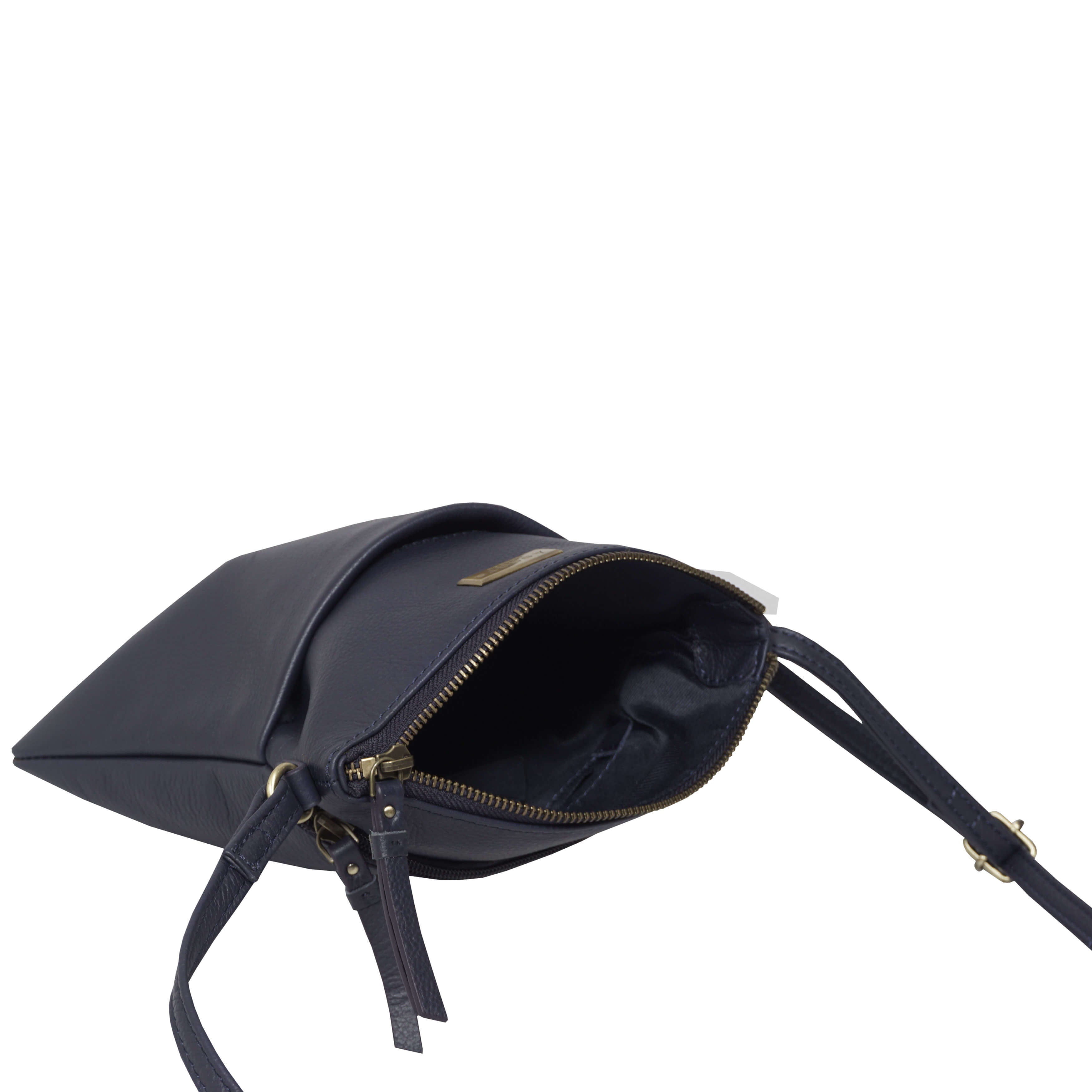 'LINBY' Navy Blue Pebble Grain Leather Crossbody Bag