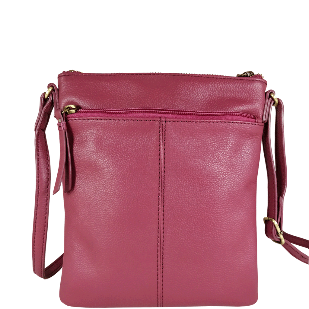 'LINBY' Carmine Pink Pebble Grain Leather Crossbody Sling Bag