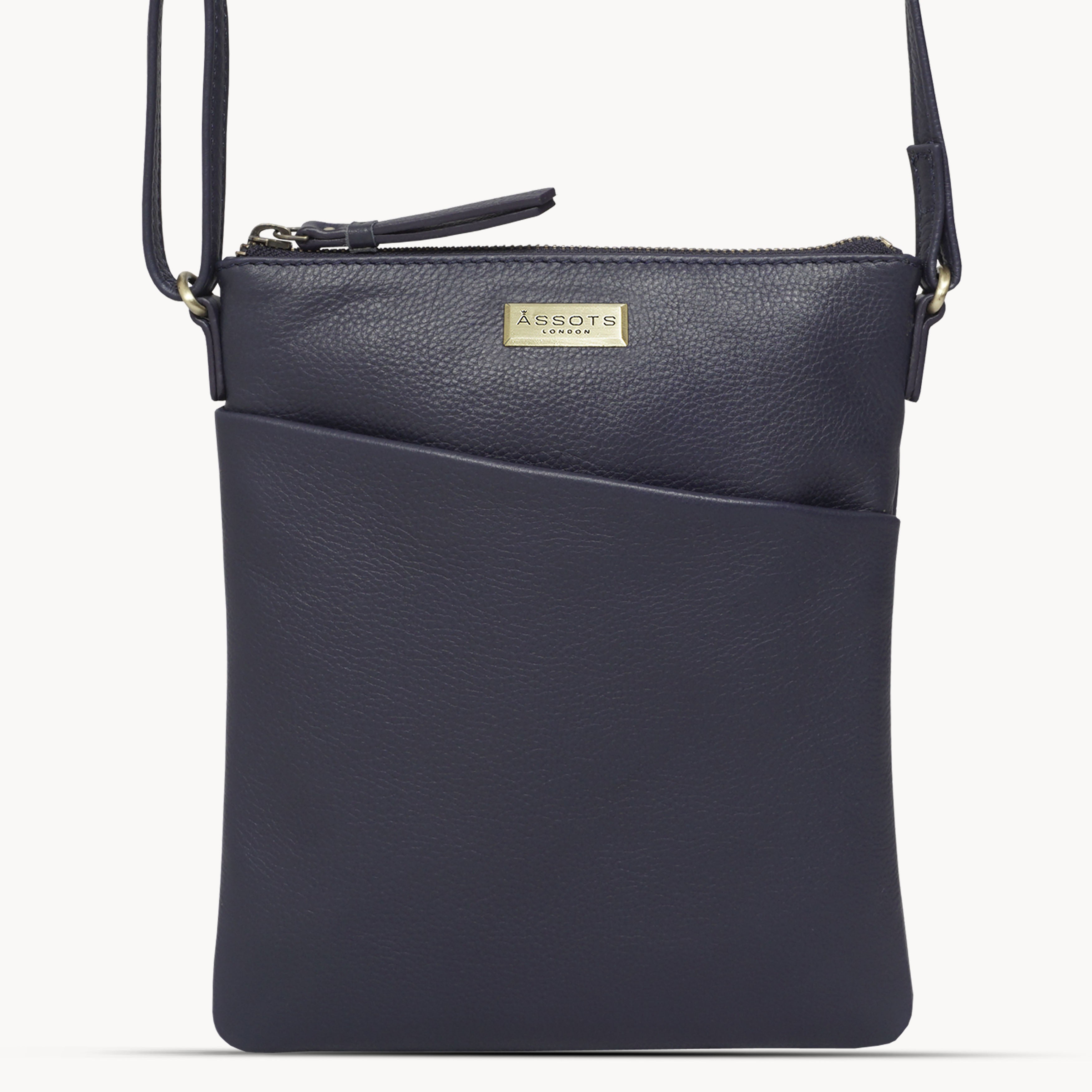 'LINBY' Navy Blue Pebble Grain Leather Crossbody Bag