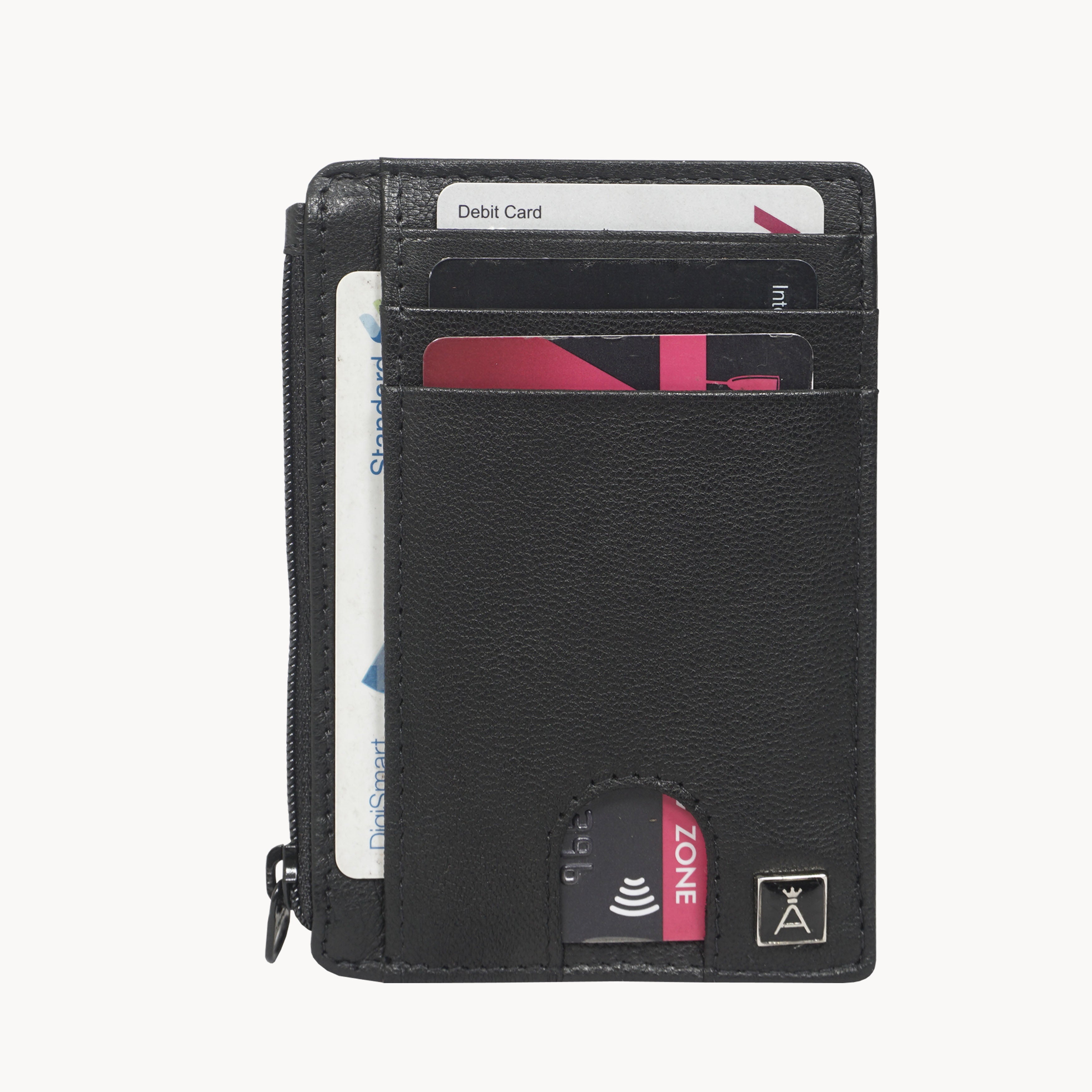 'LYNN' Black Real Leather Slim Credit Cardholder Case