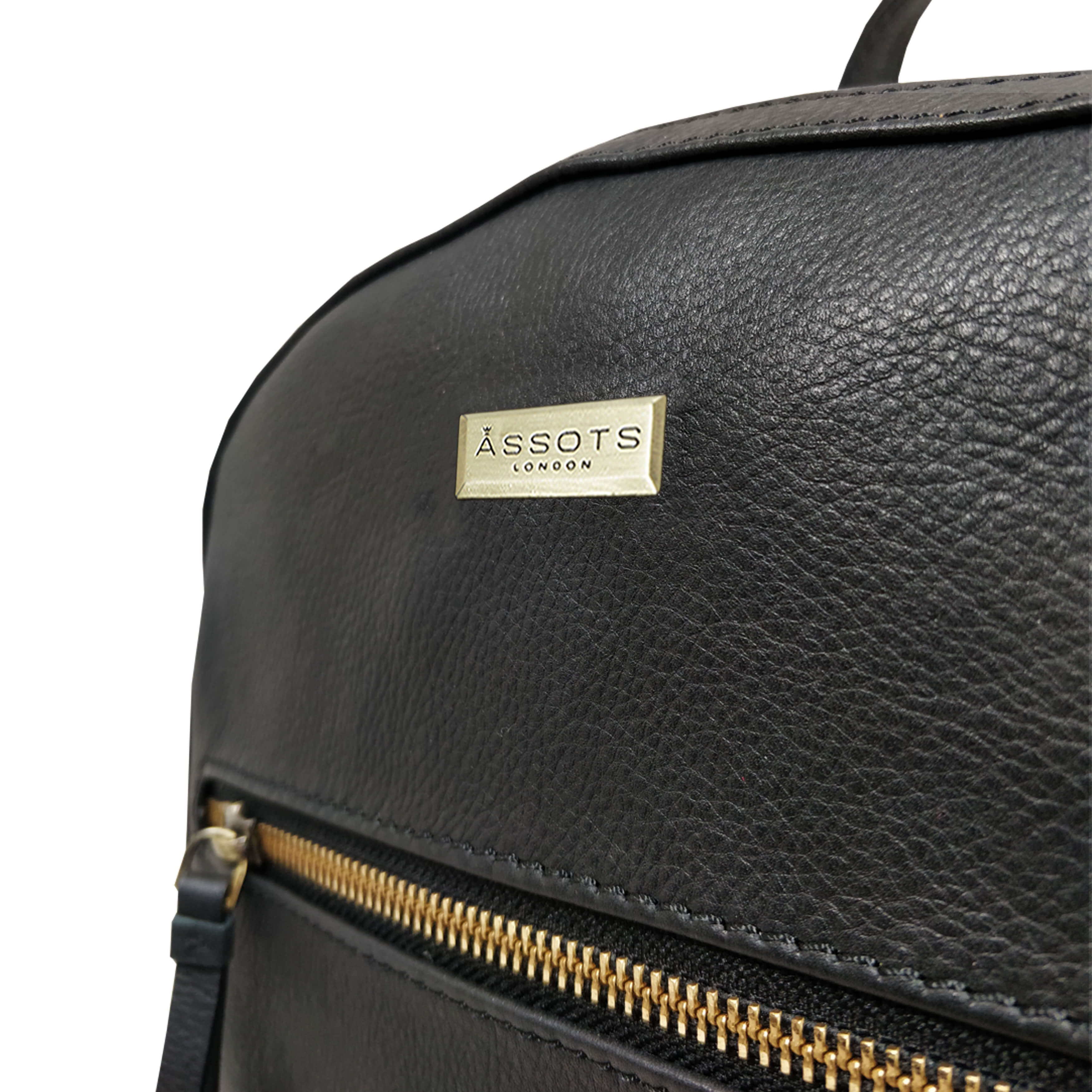 'MANOR' Black Full Grain Leather Zip-top Backpack