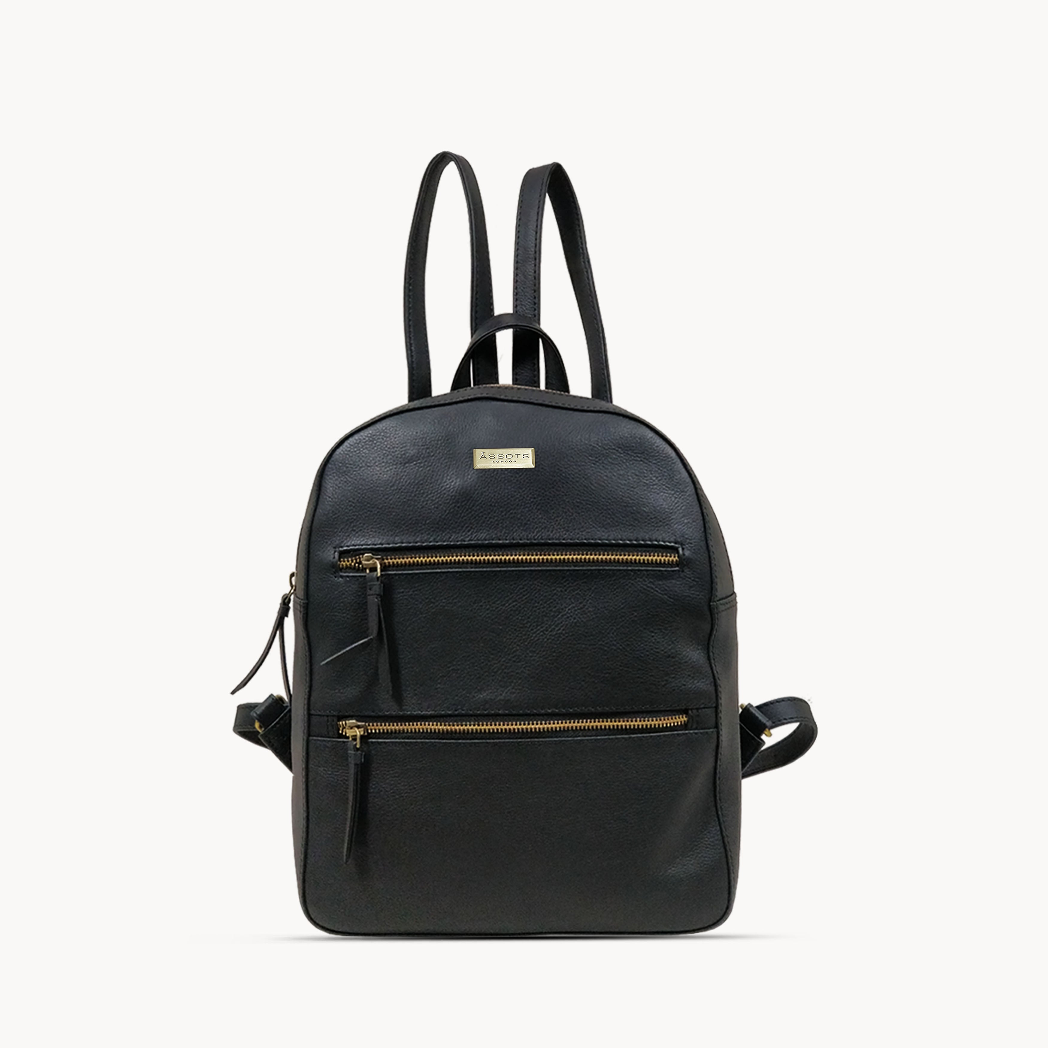 'MANOR' Black Full Grain Leather Zip-top Backpack