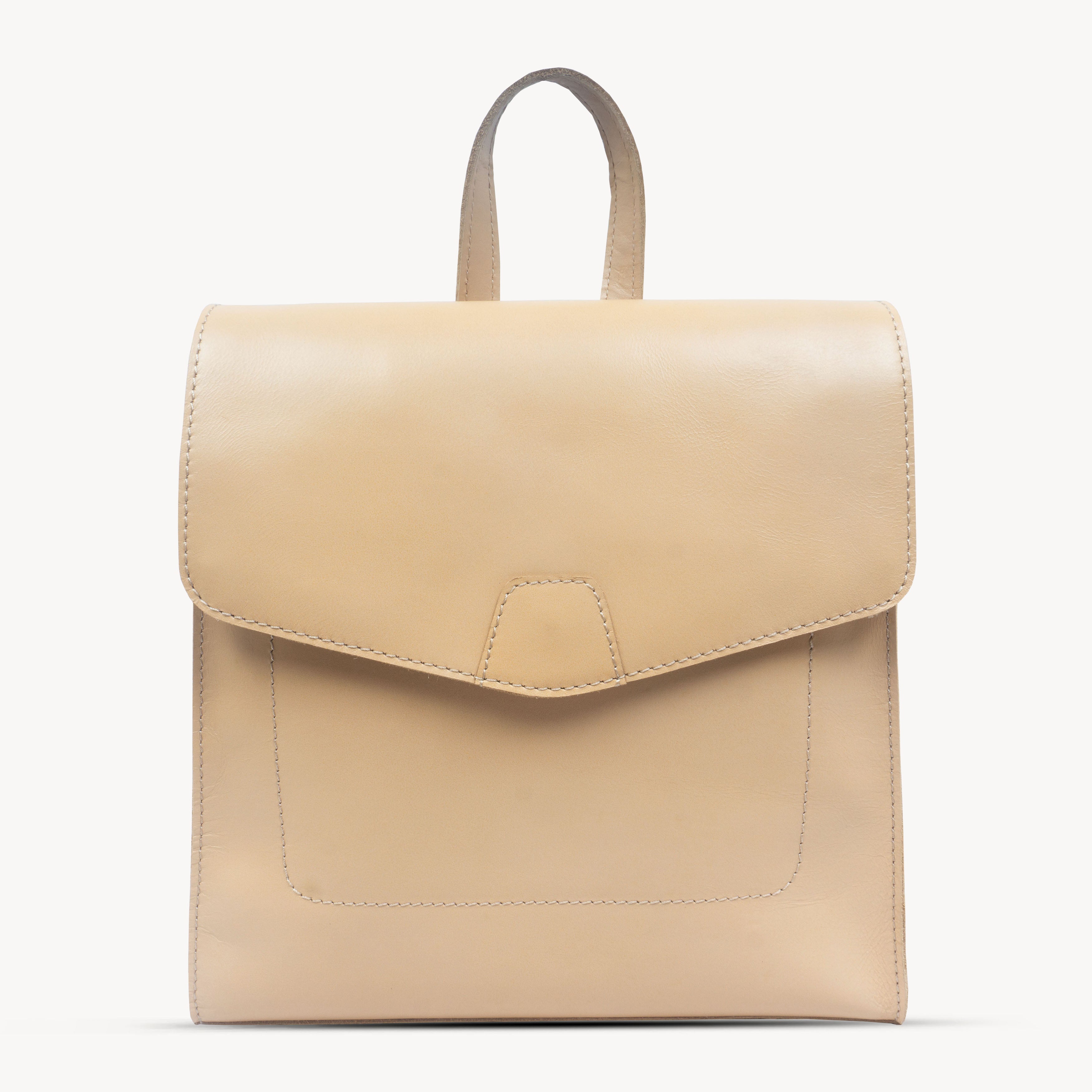 'Margaret' Nude Smooth Leather Flap Over Backpack