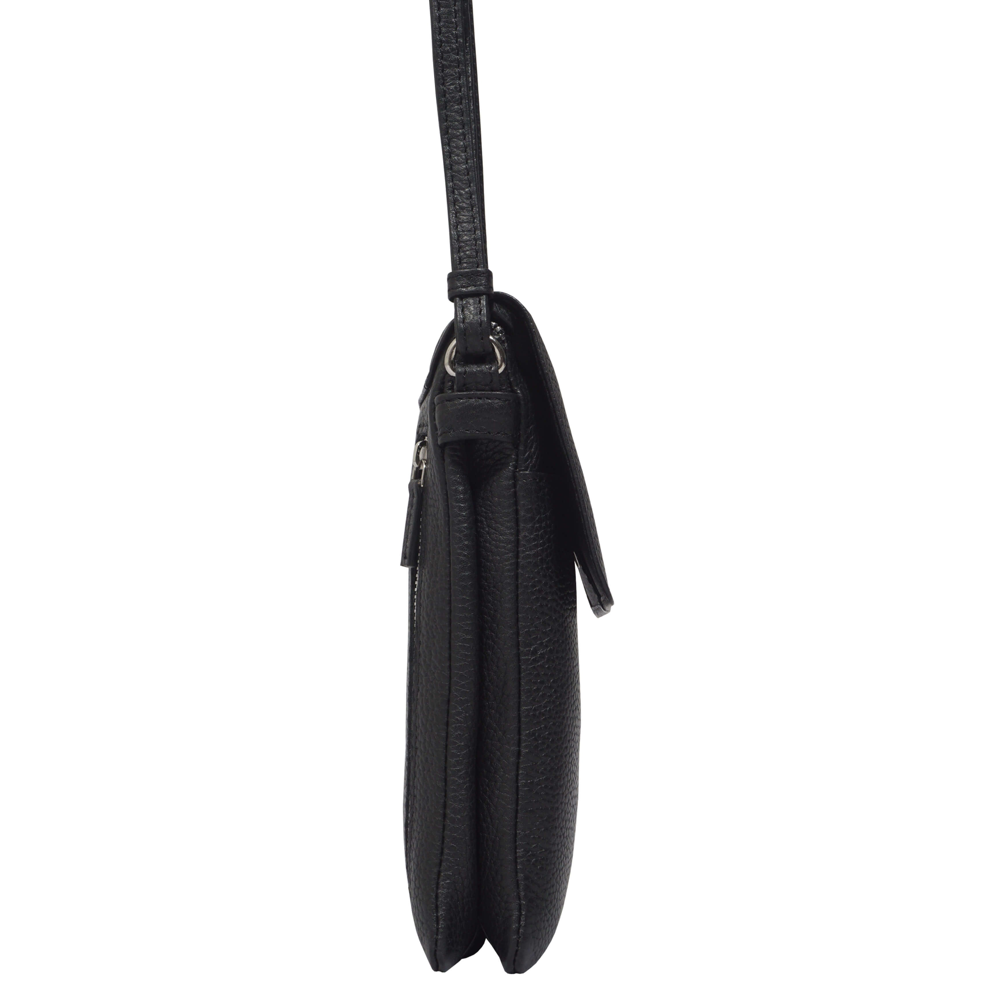 'MARIA' Black Pebble Grain Real Leather Crossbody Phone Bag