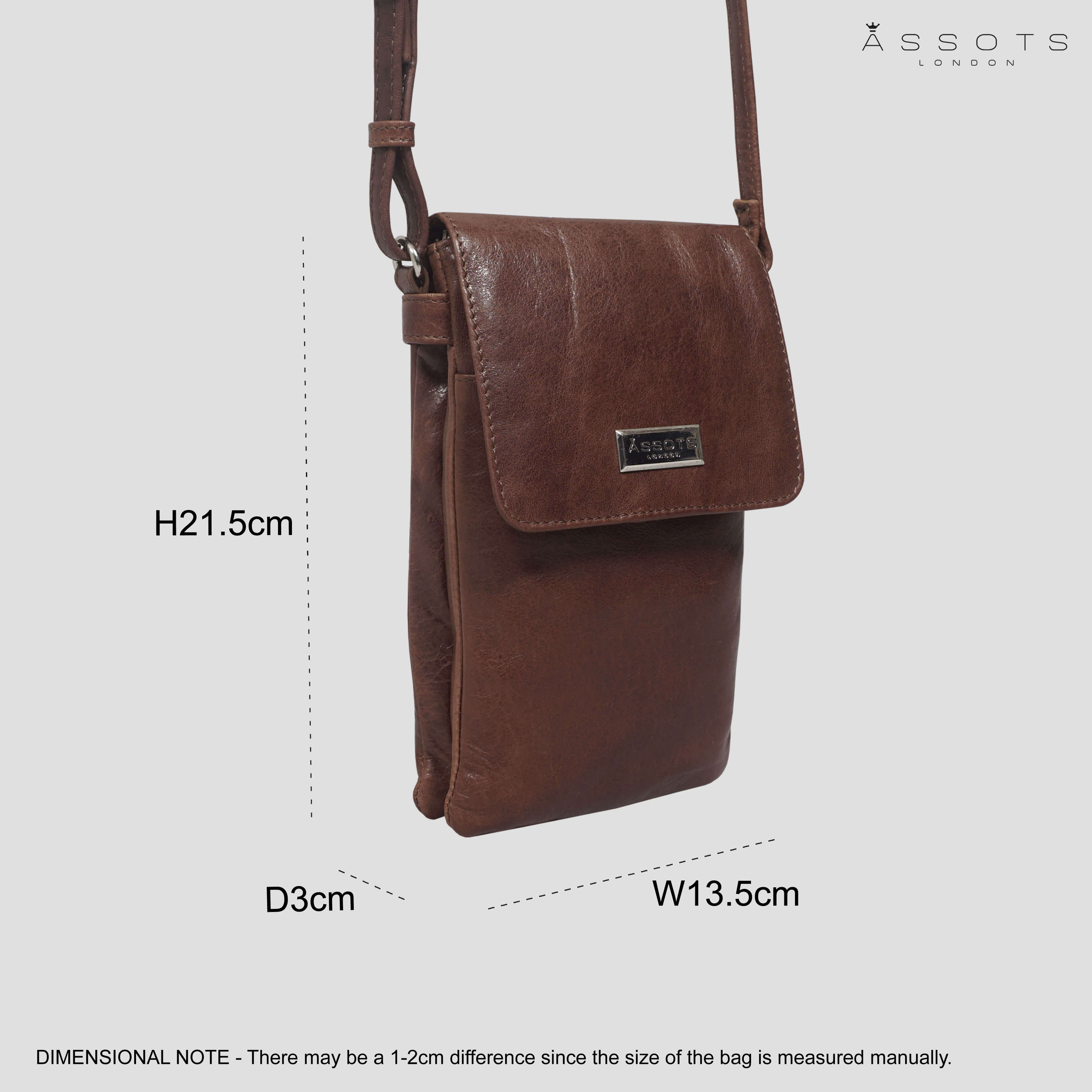 'MARIA' Cognac Vintage Real Leather Crossbody Phone Bag