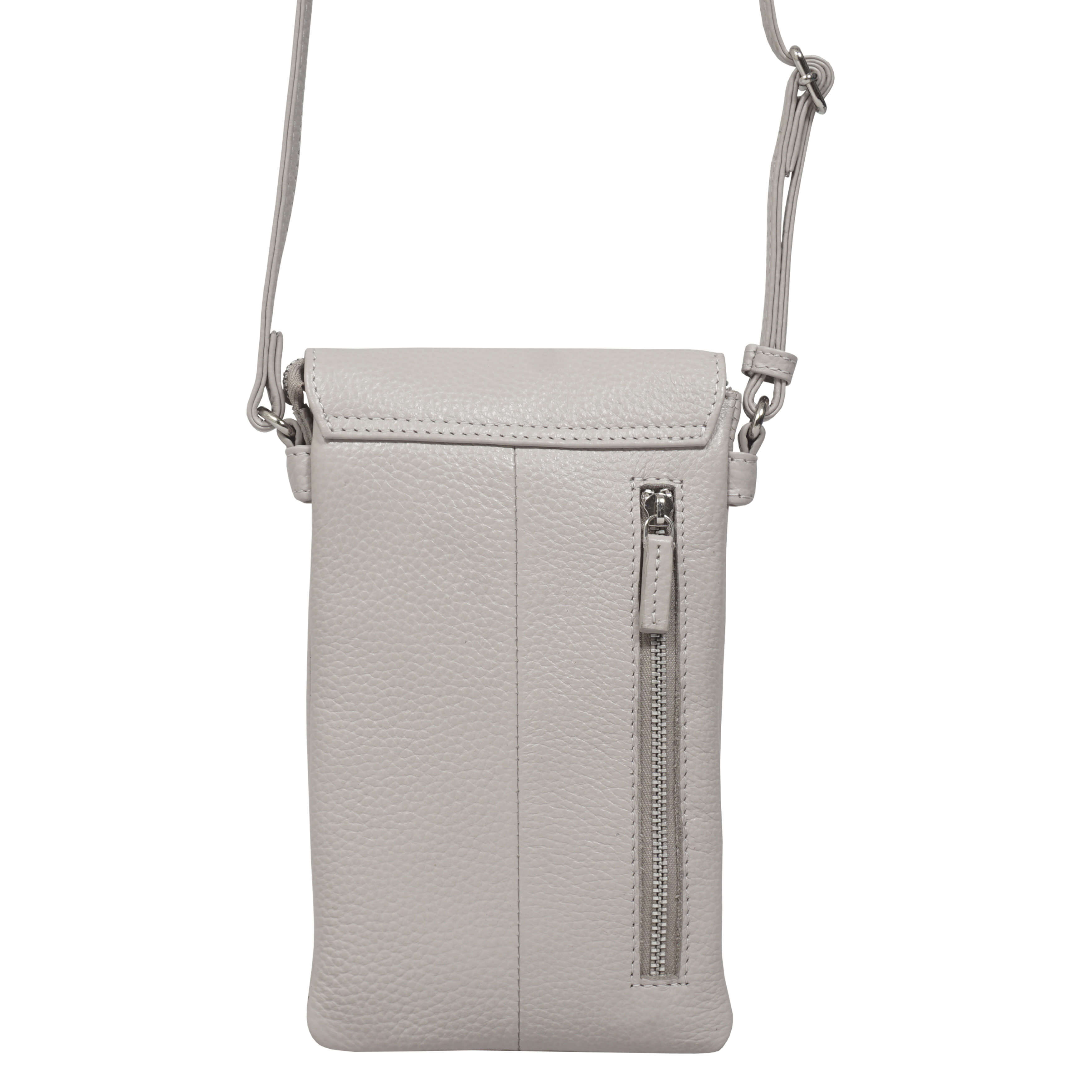 'MARIA' Nudish Ice Grey Pebble Grain Real Leather Crossbody Phone Bag