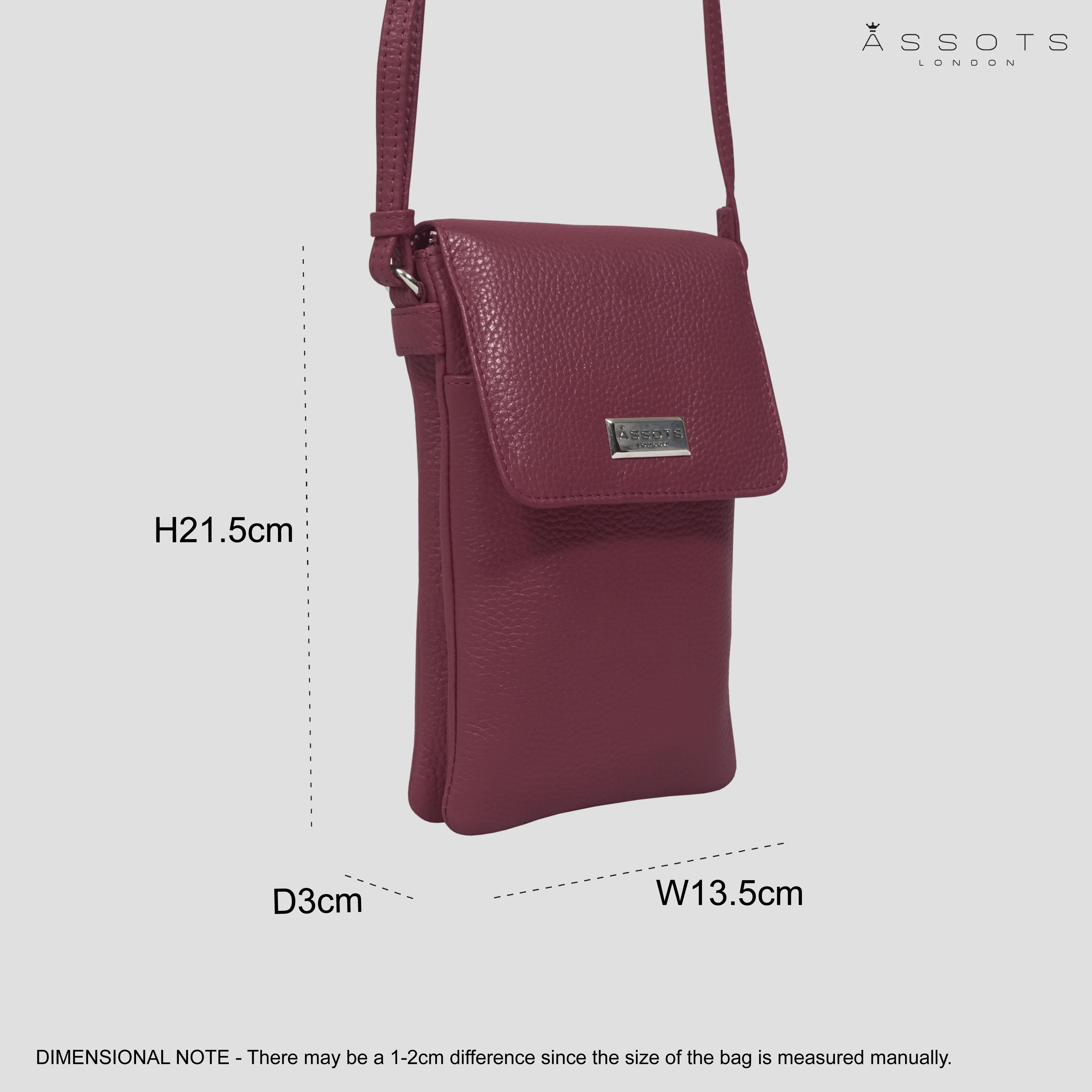 'MARIA' Pink Pebble Grain Real Leather Crossbody Phone Bag