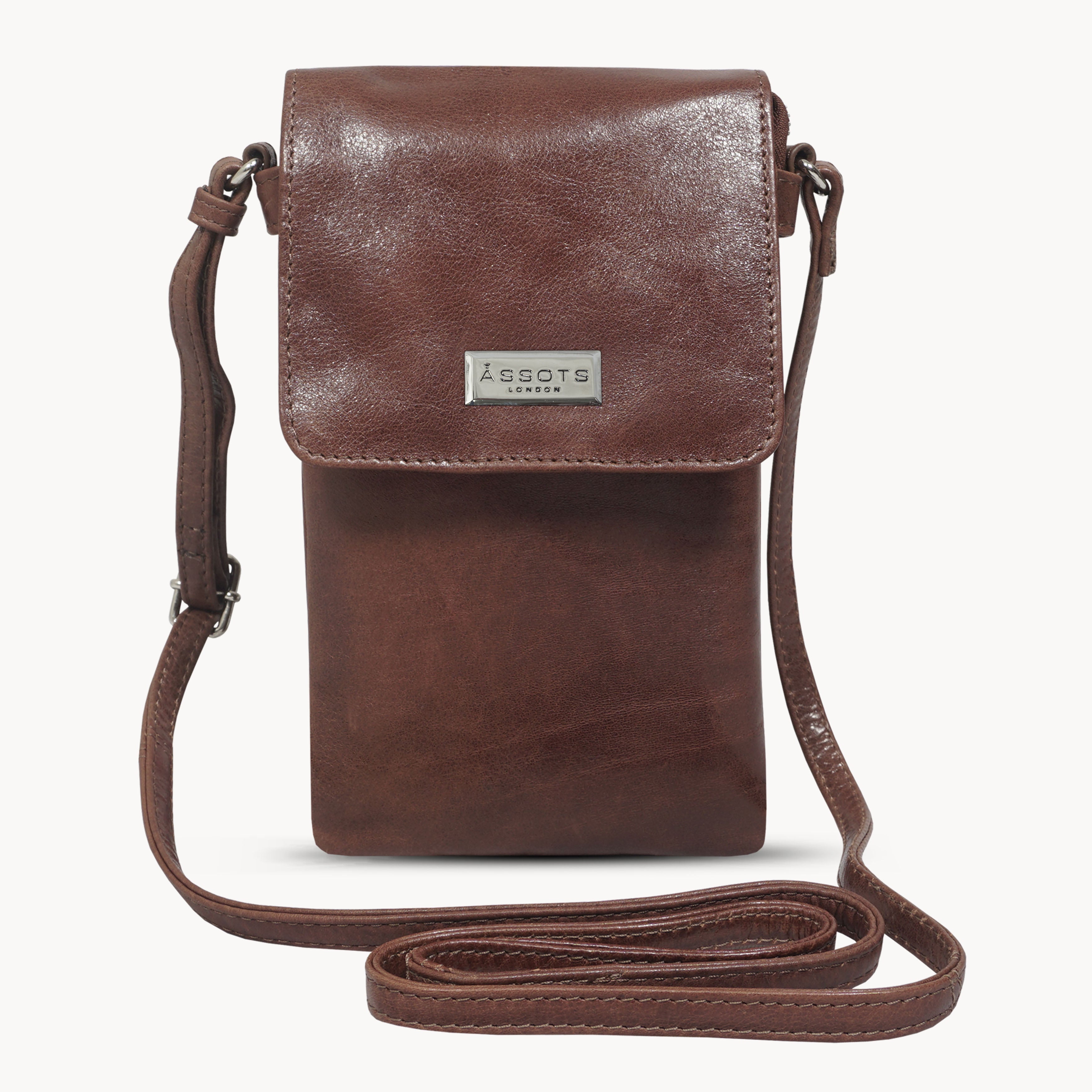 'MARIA' Cognac Vintage Real Leather Crossbody Phone Bag