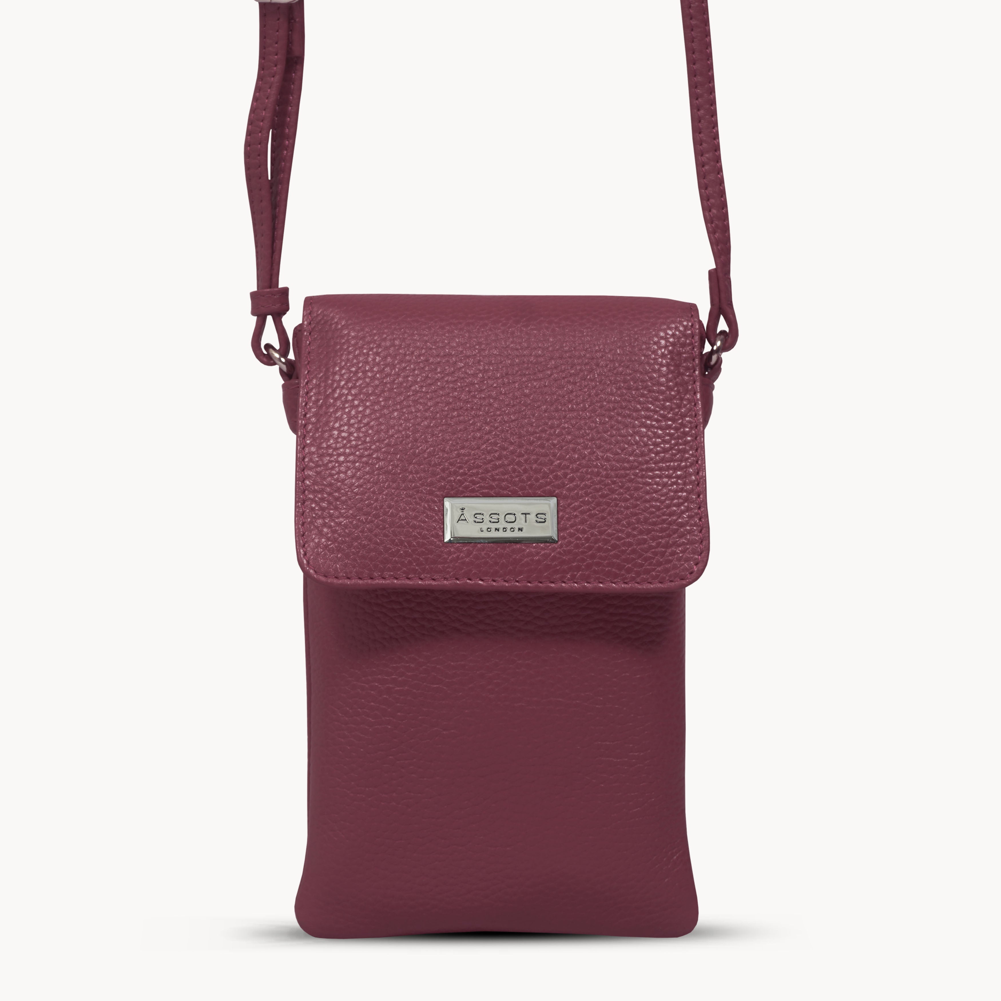 'MARIA' Pink Pebble Grain Real Leather Crossbody Phone Bag