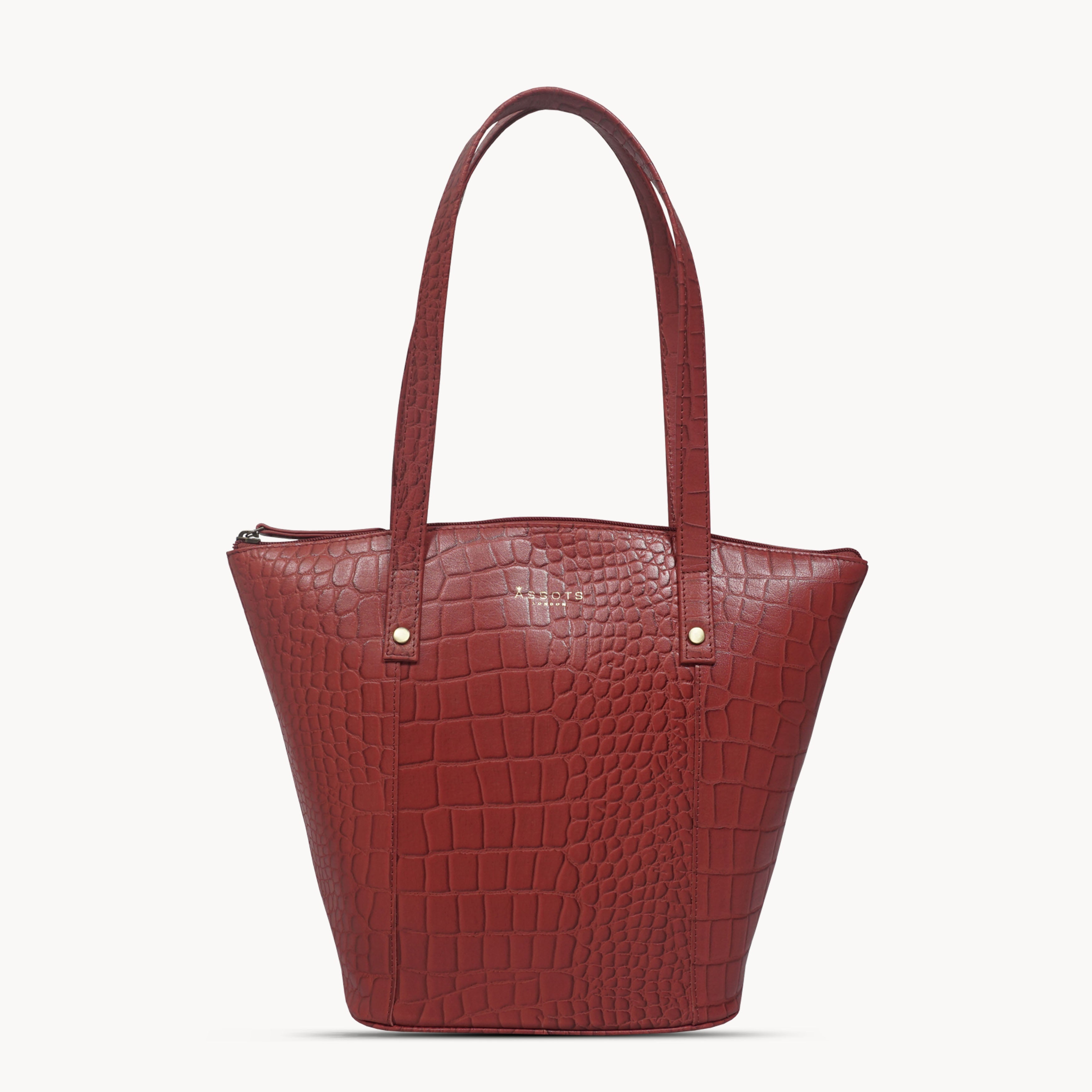 'MELANIE' Bright Red Croc Real Leather Unlined Bucket Bag