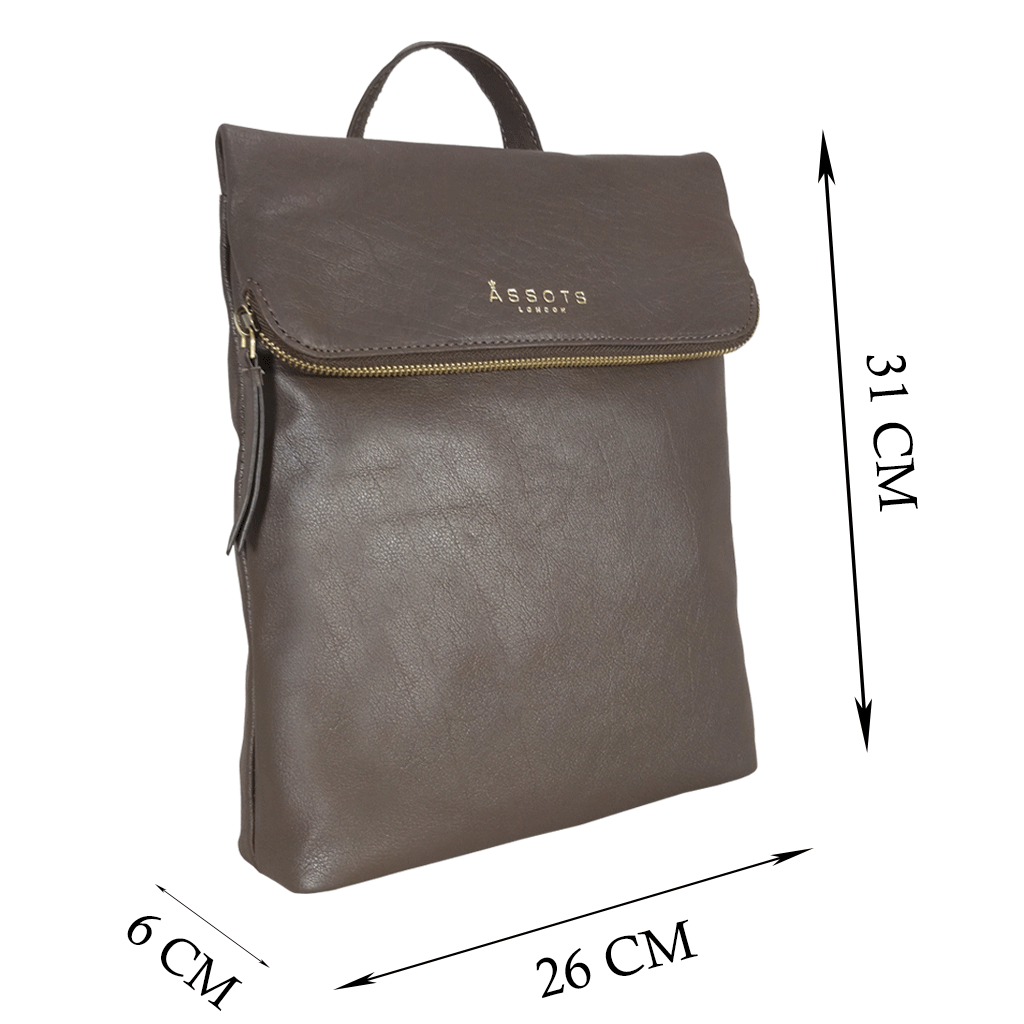 'MERLIN' Mokka Brown Full Grain Leather Zip Around Flap-over Backpack