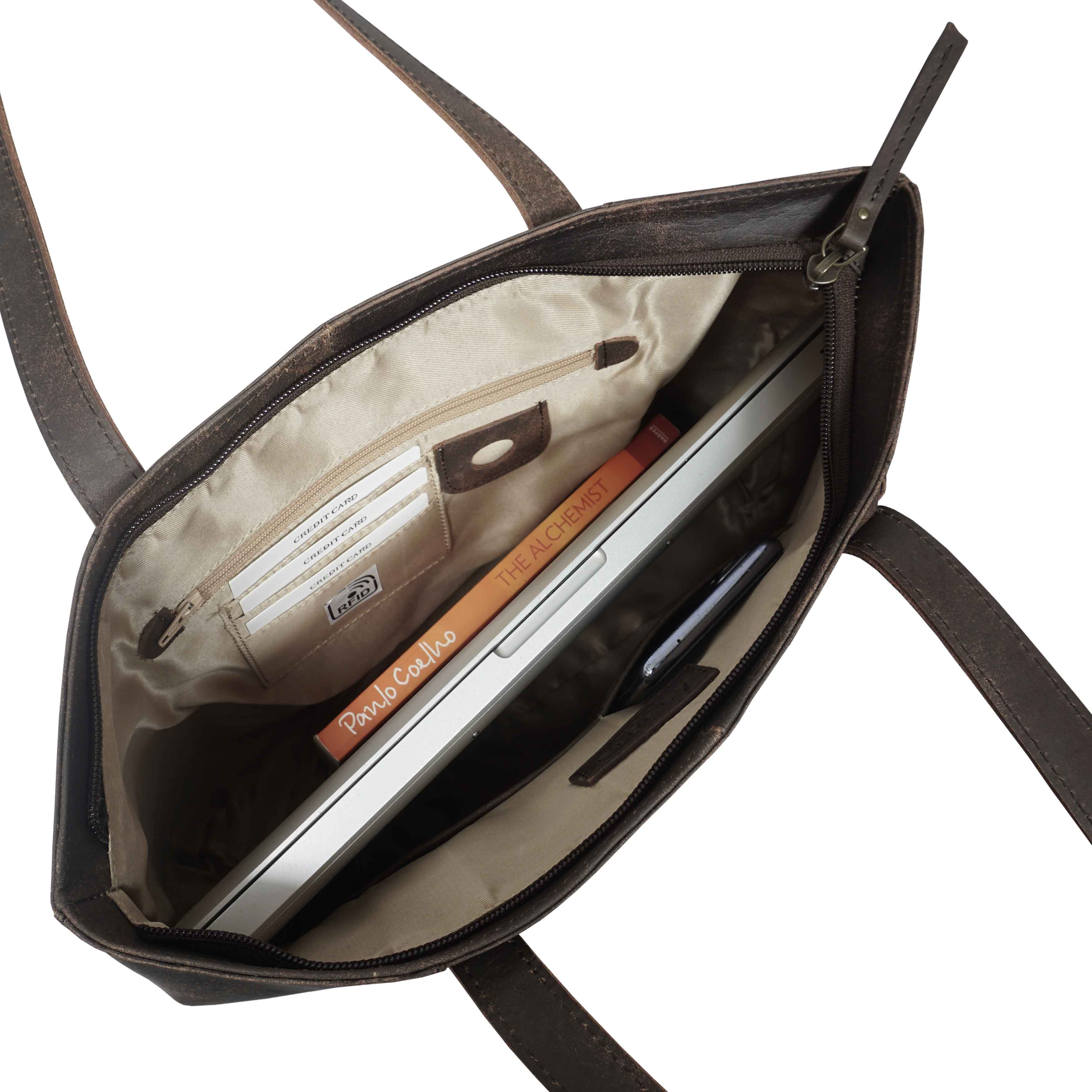 'MILLIE' Brown Crazy Horse Distressed Real Leather Designer Tote Work Bag