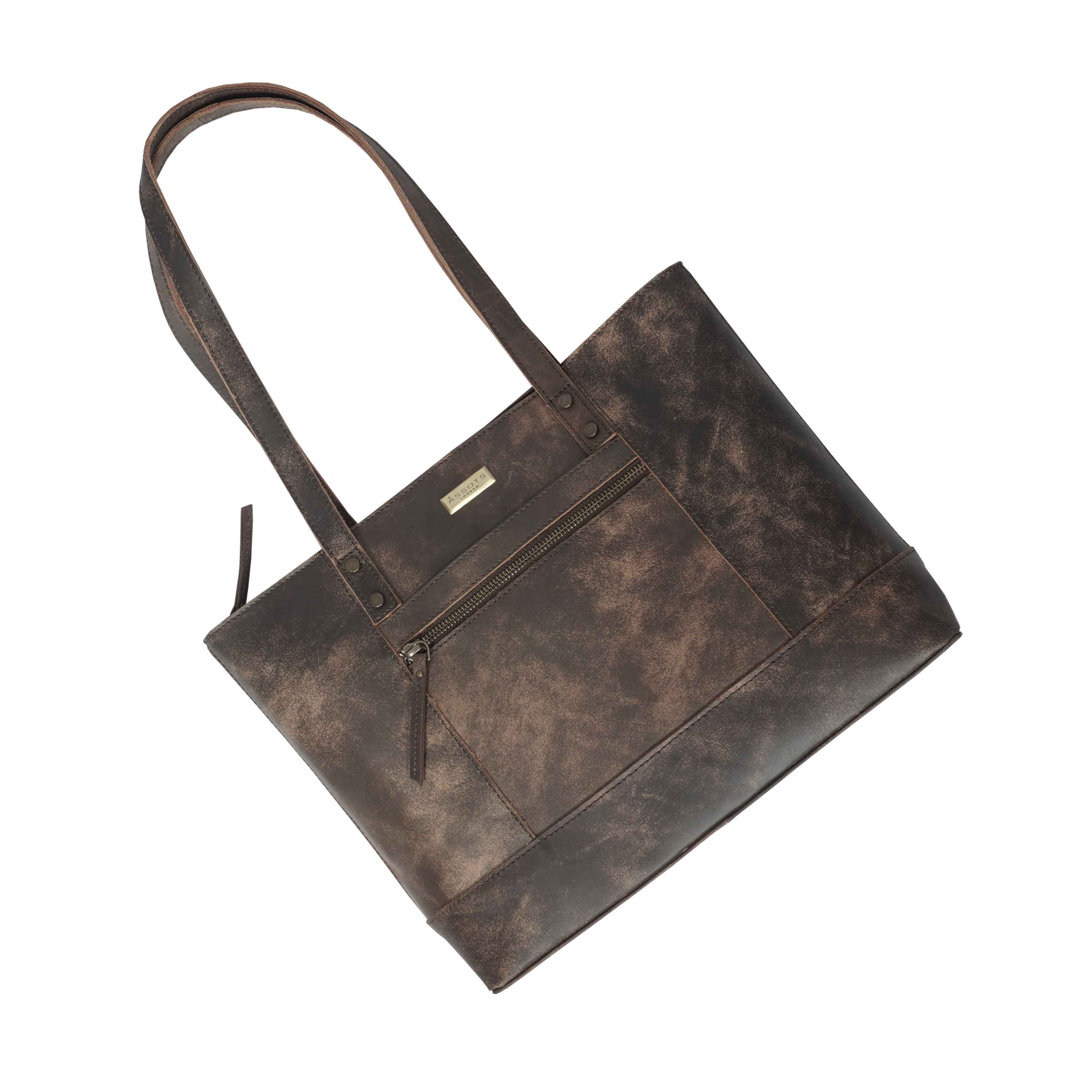 'MILLIE' Brown Crazy Horse Distressed Real Leather Designer Tote Work Bag