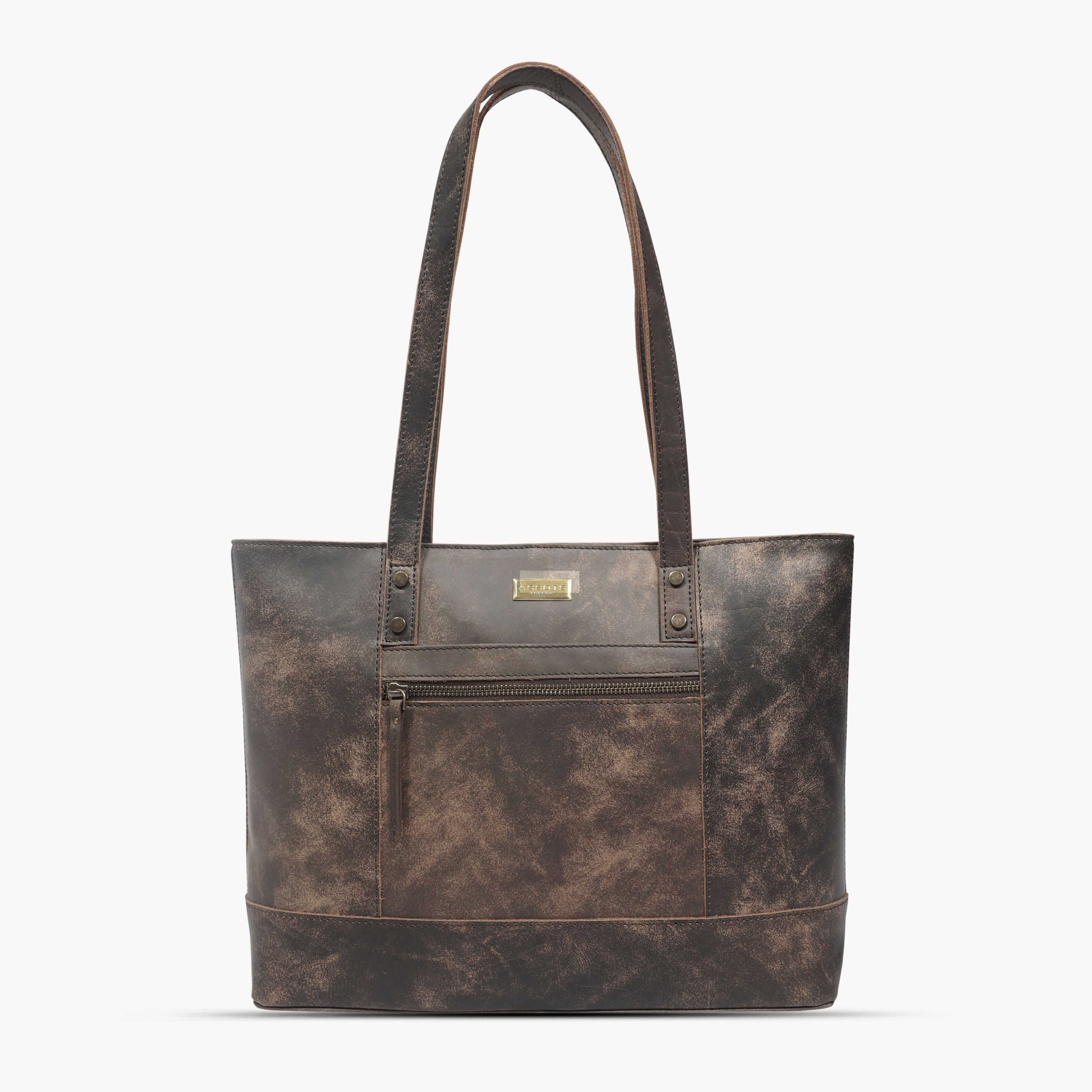 'MILLIE' Brown Crazy Horse Distressed Real Leather Designer Tote Work Bag