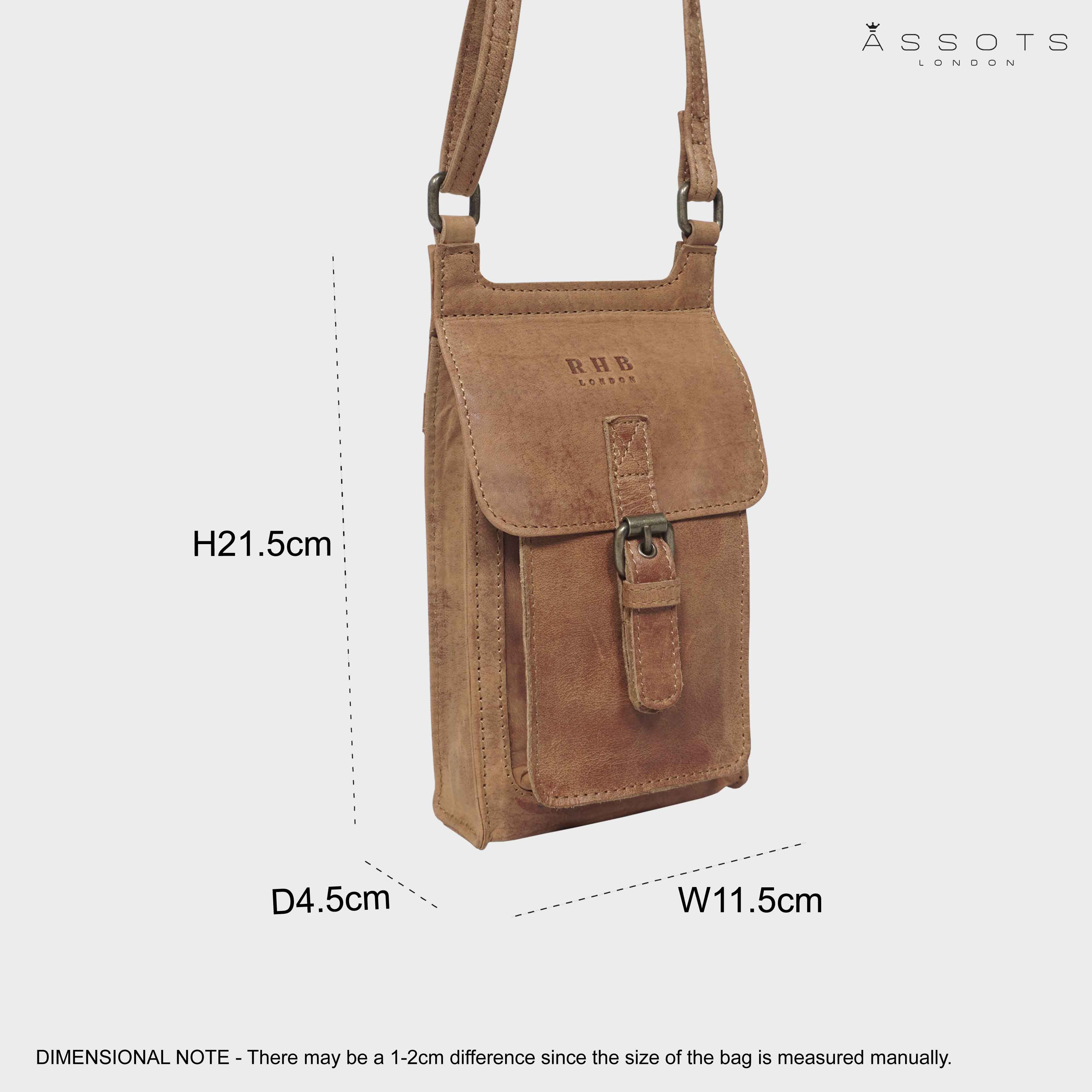 'MYLA' Tan Distressed Real Leather Mobile Phone Crossbody Bag