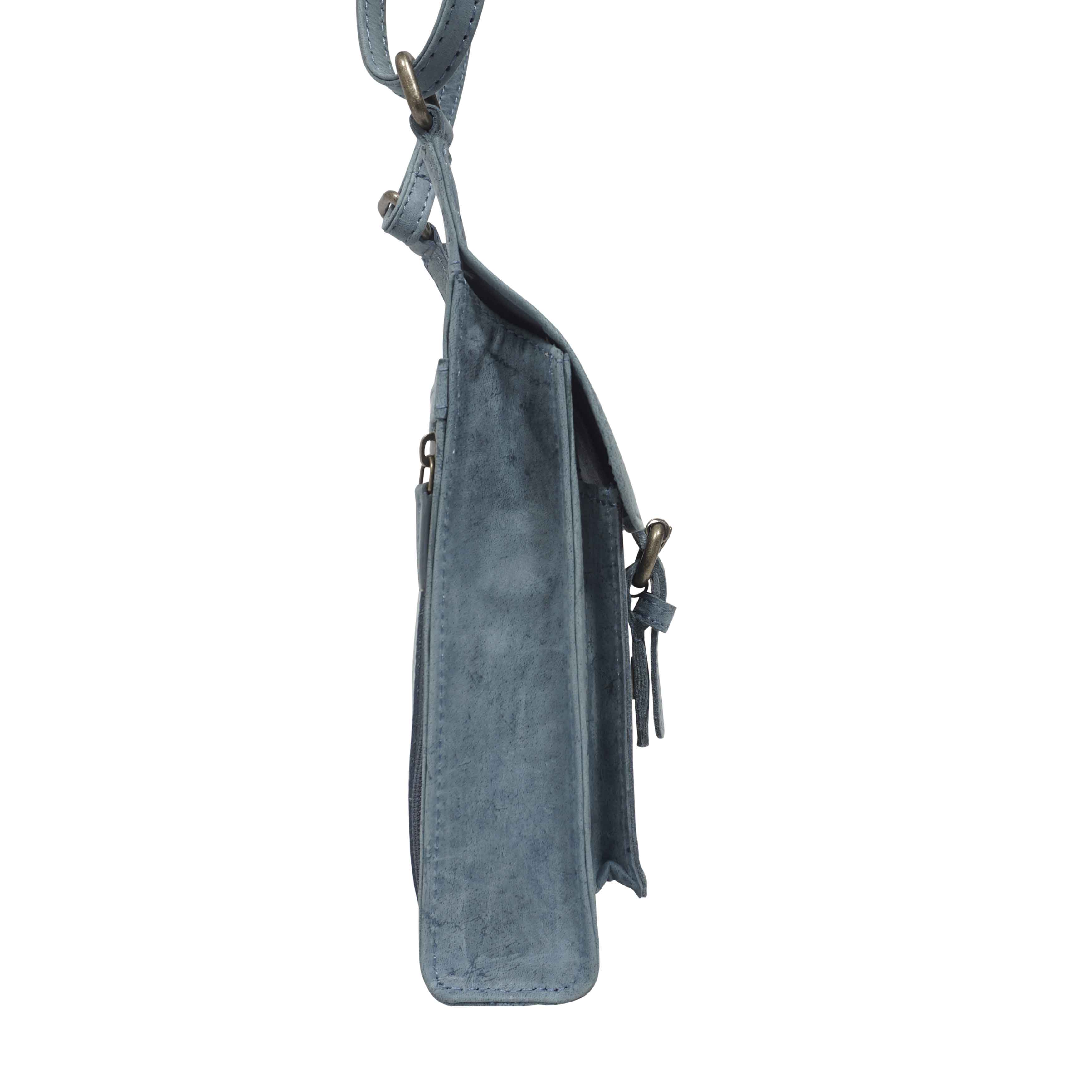 'MYLA' Denim Distressed Real Leather Mobile Phone Crossbody Bag