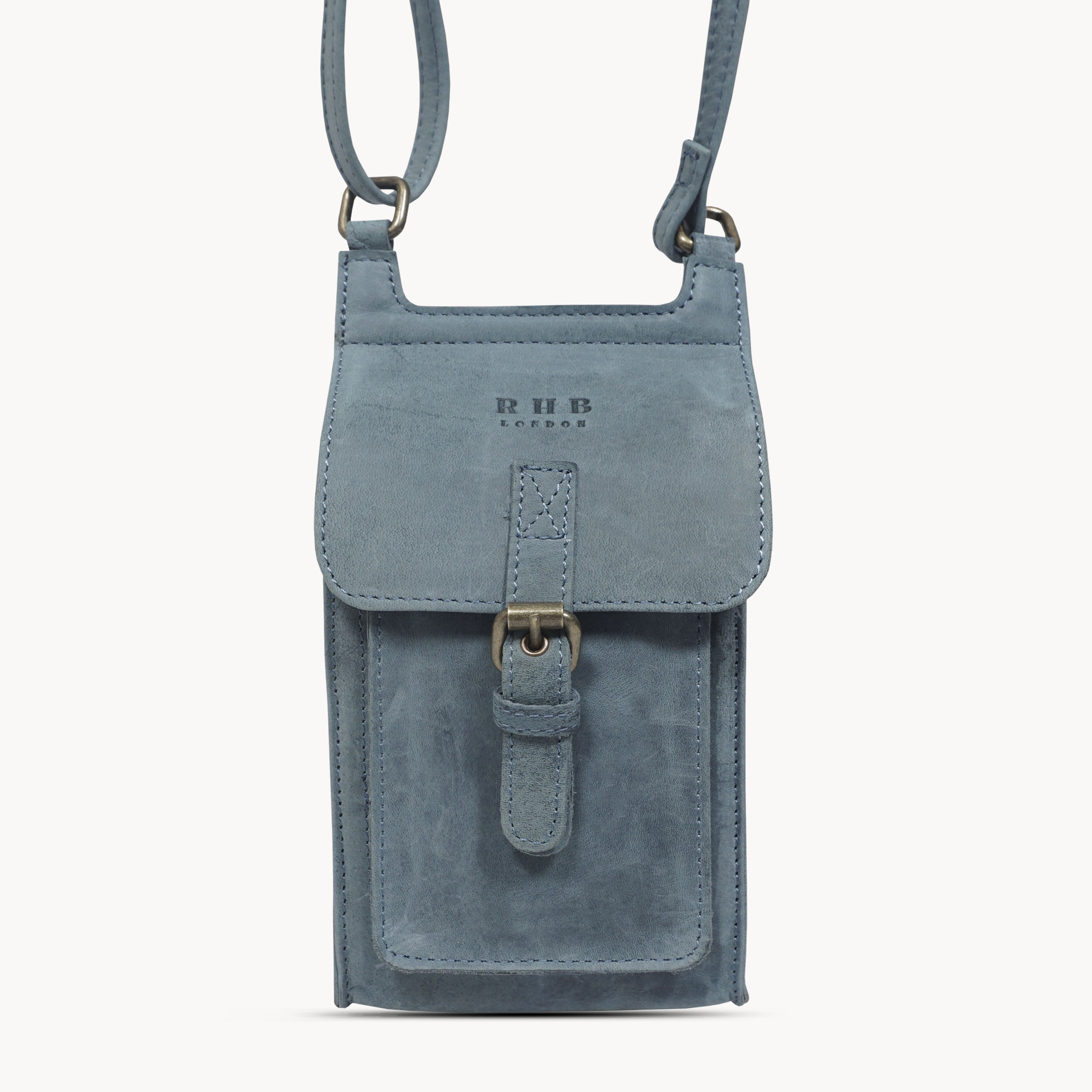 'MYLA' Denim Distressed Real Leather Mobile Phone Crossbody Bag