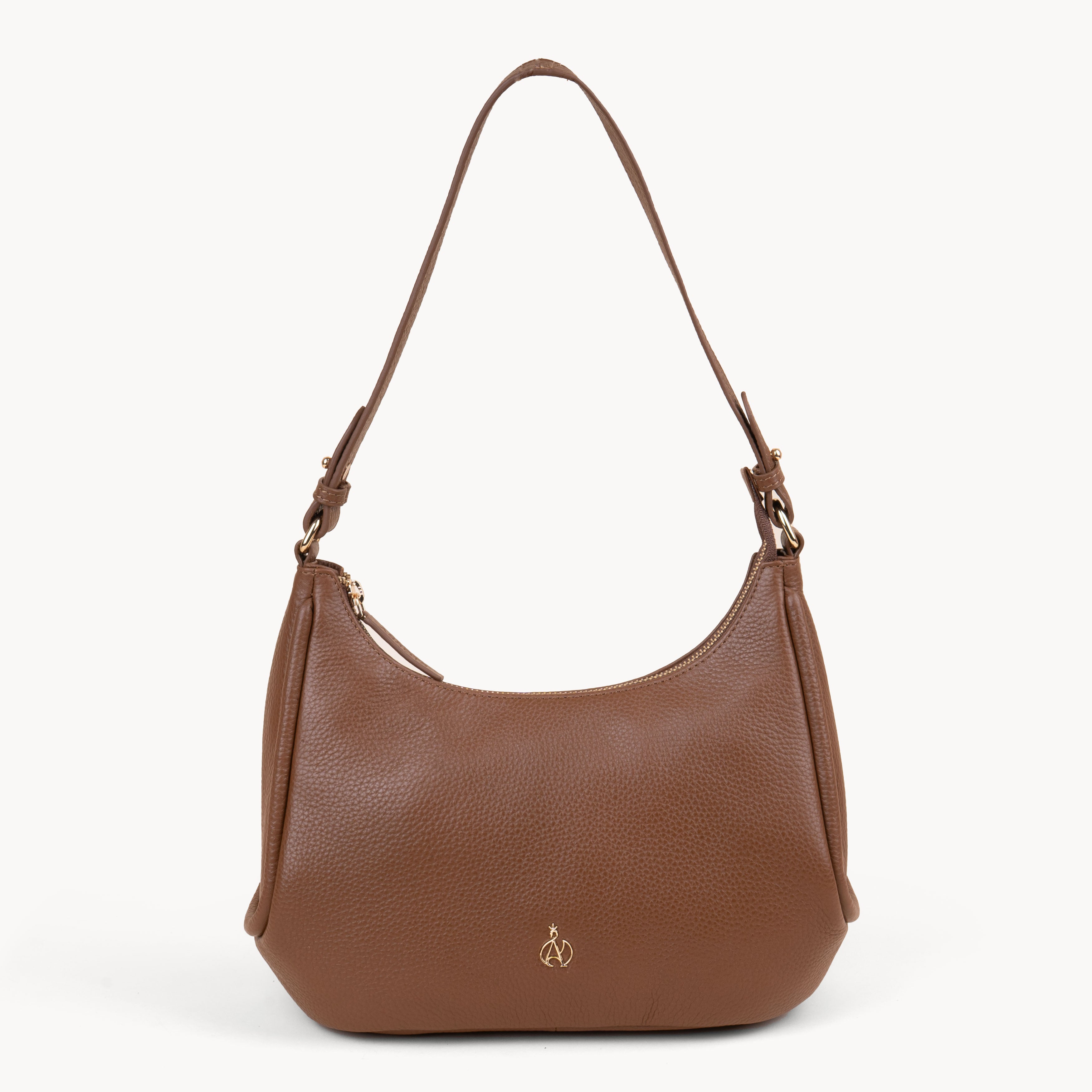 'NATASHA' Tan Pebble Grain Real Shoulder Bag