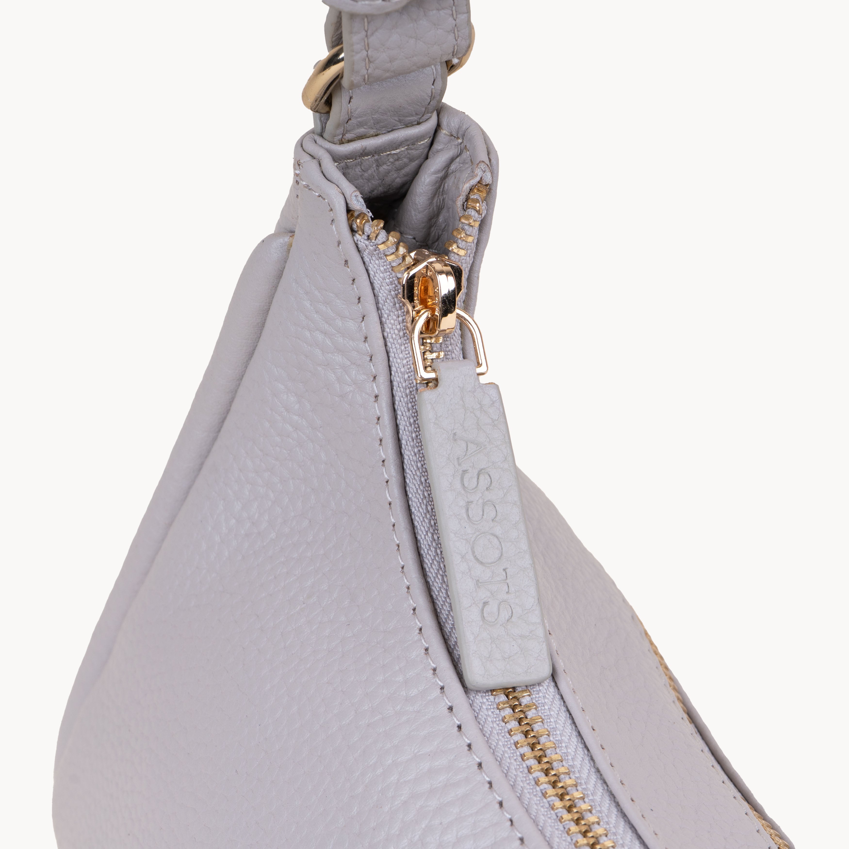 'NATASHA' Ice Grey Pebble Grain Real Shoulder Bag