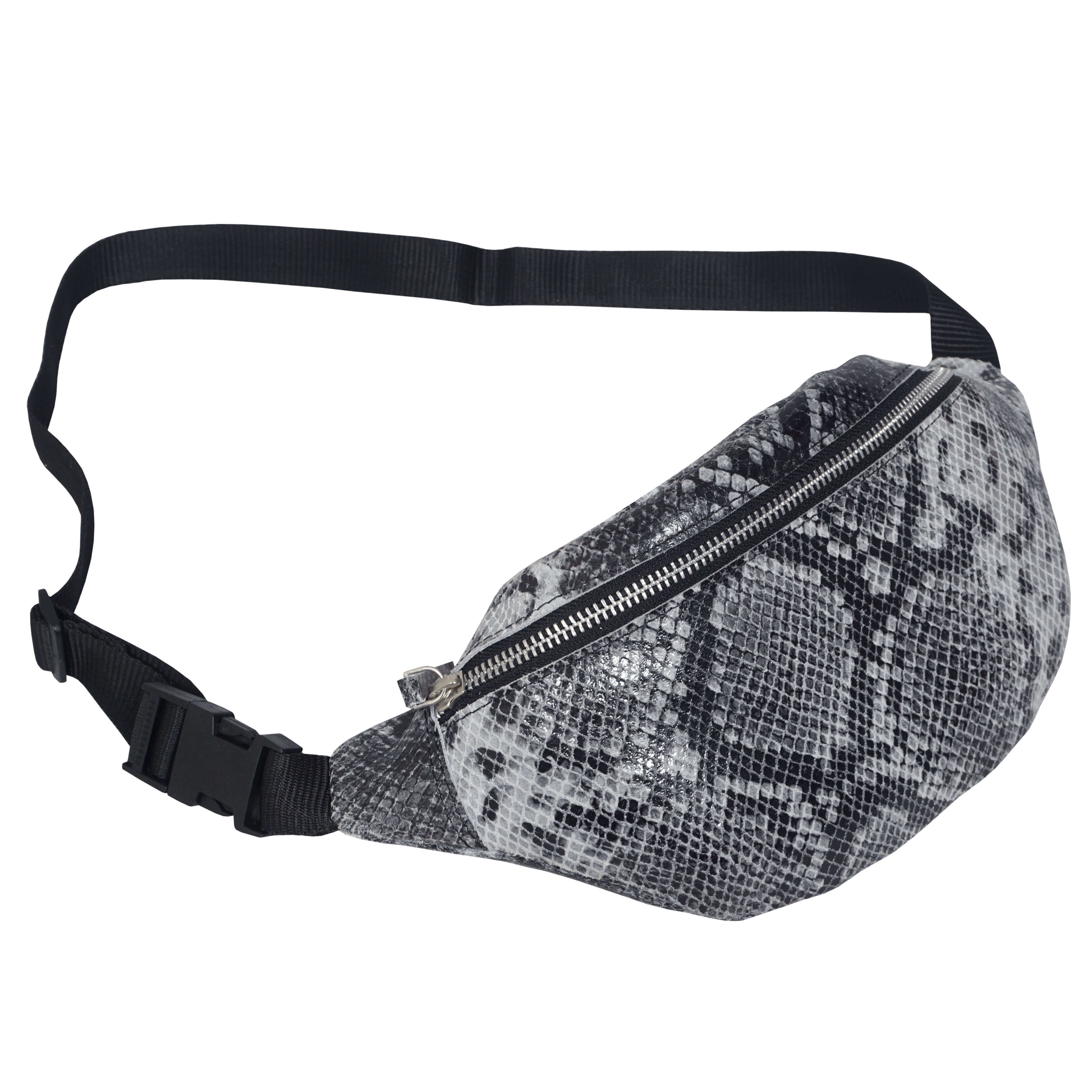 'NOAH' Black & White Snake Leather Bum Belt Bag