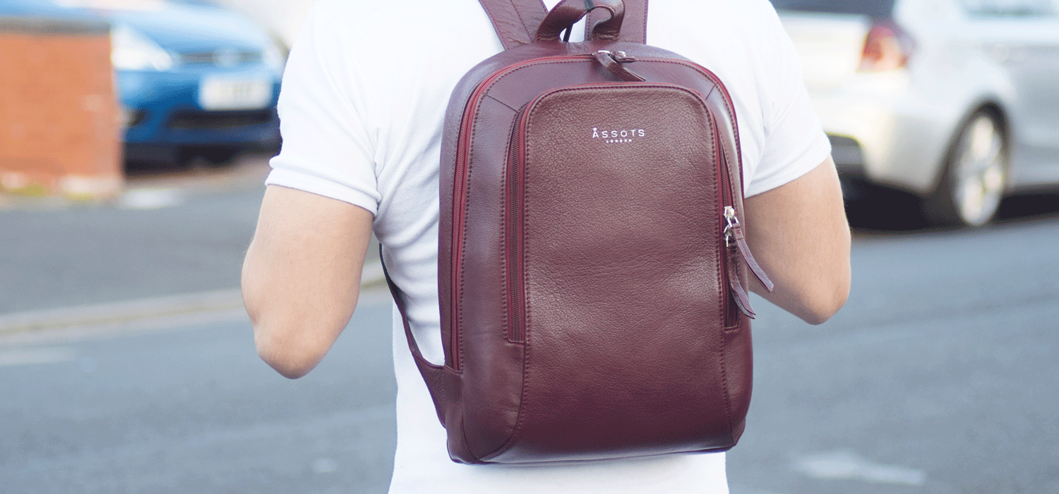 'BAKER' Burgundy Full Grain Leather Double Zip Laptop Backpack