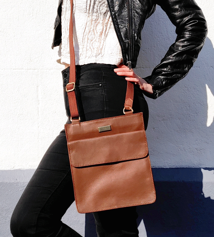 'BRYN' Tan Nappa Pebble Grain Leather Crossbody Bag