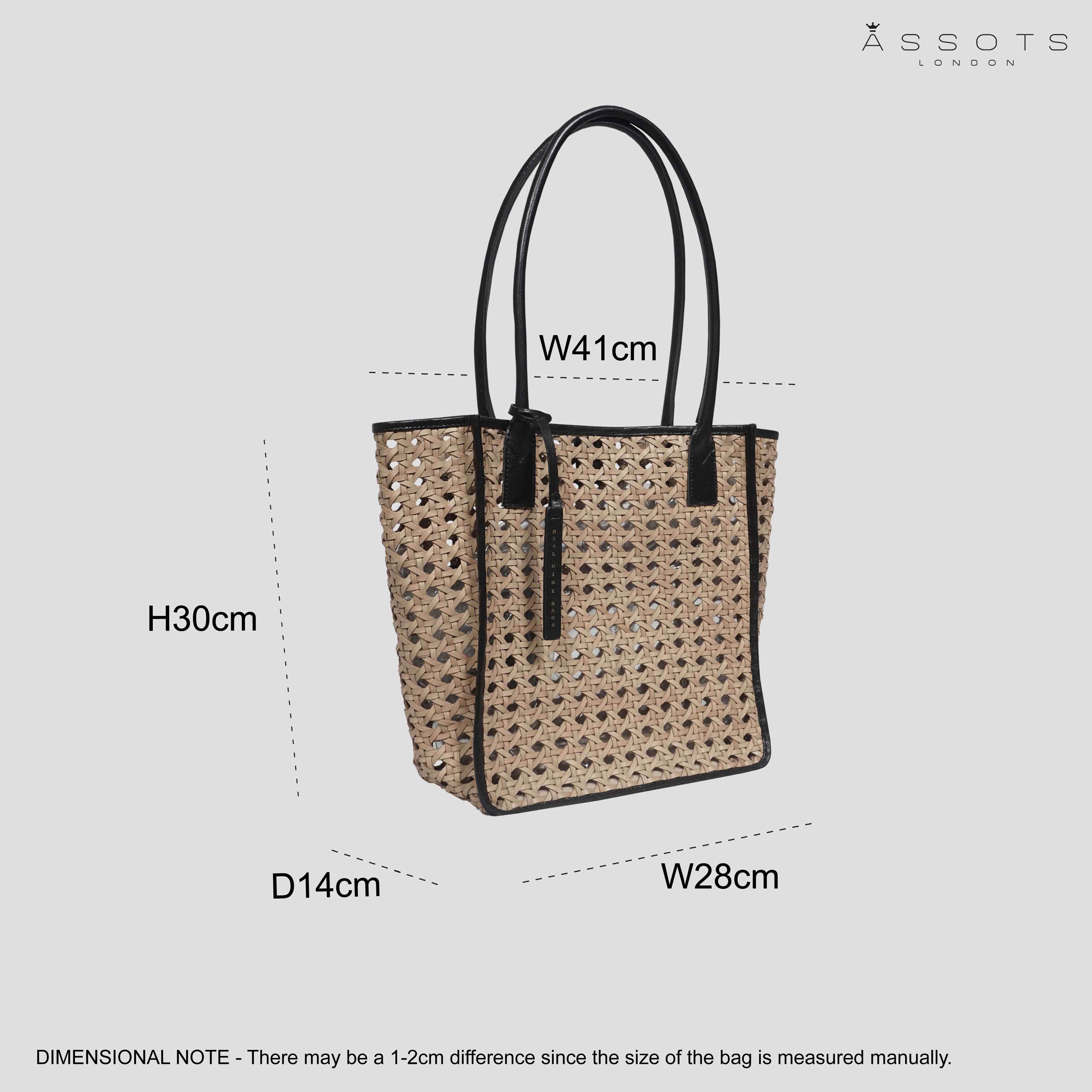 'PELLE TESSUTA' Beige & Black Real Leather Woven Tote Bag