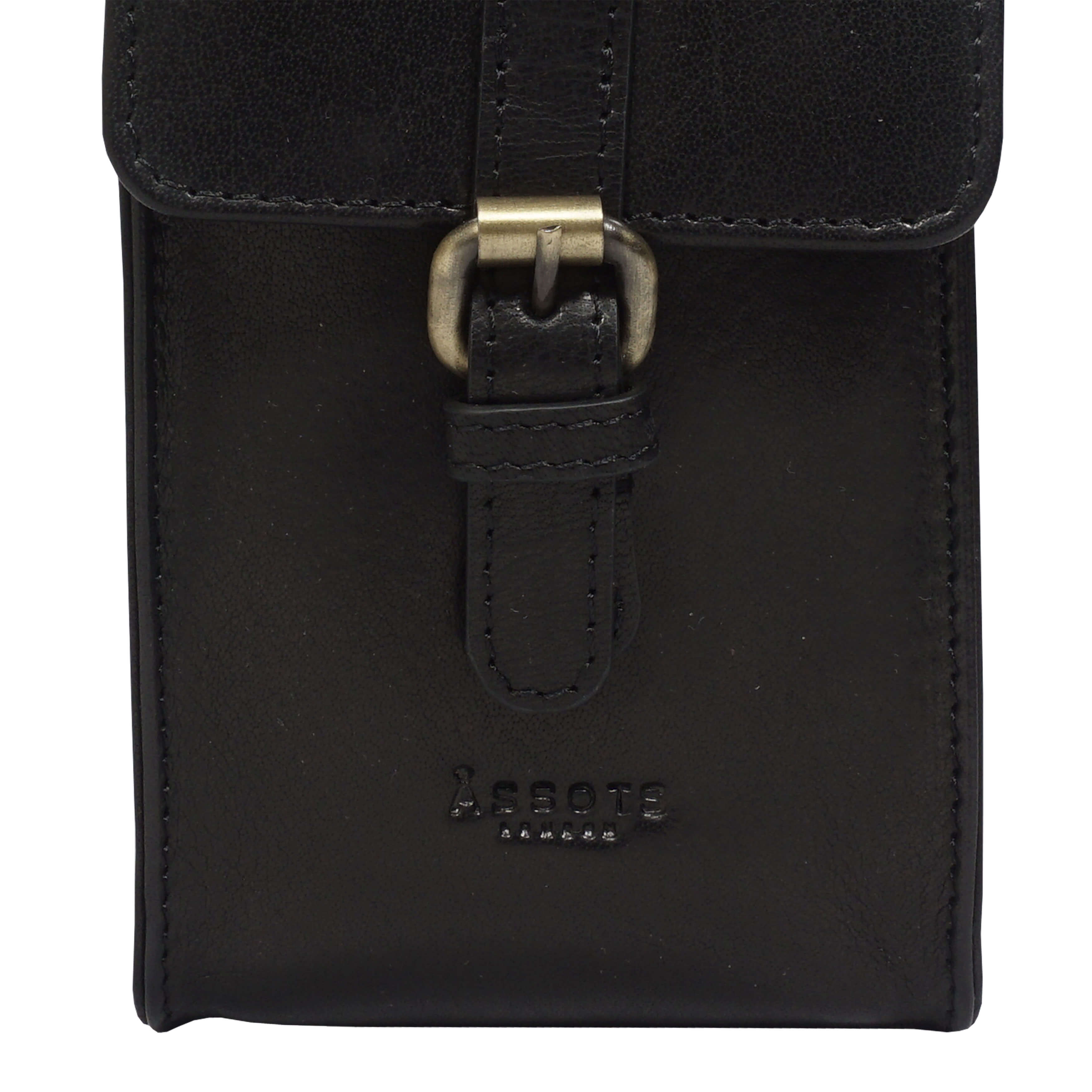 'PETRA' Black Polished VT Real Leather Mobile Phone Crossbody Bag