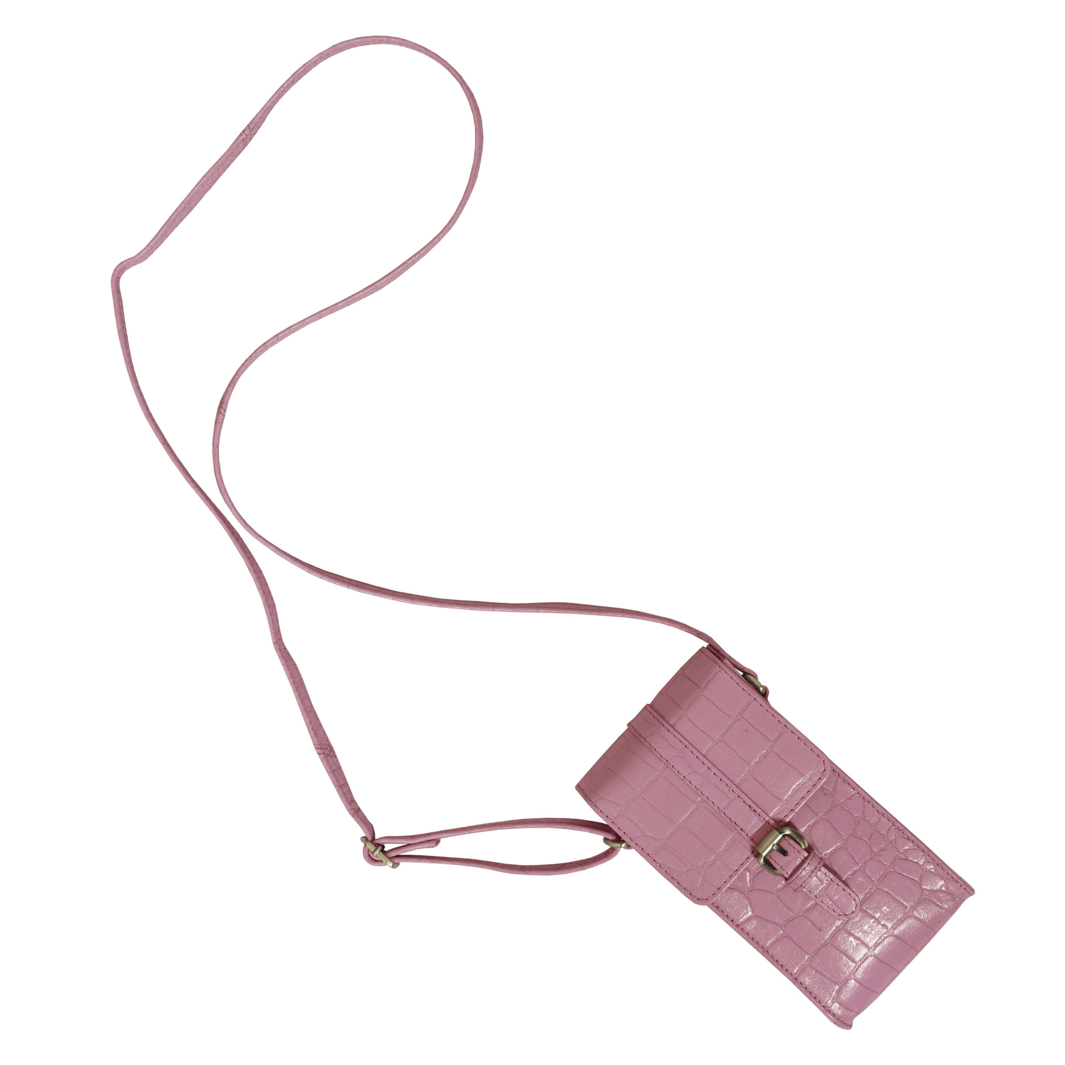 'PETRA' Pink Croc Real Leather Mobile Phone Crossbody Bag