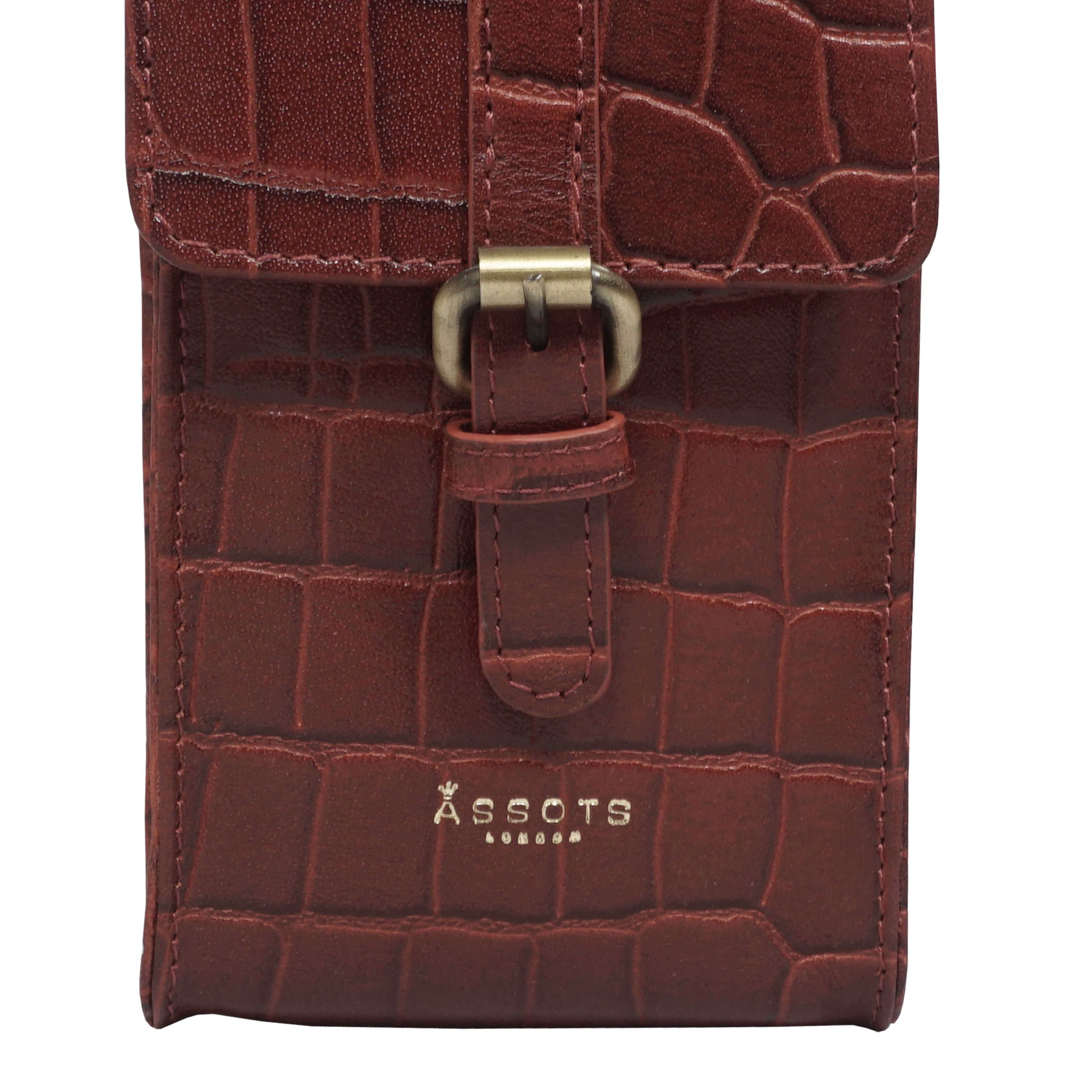 'PETRA' Red Croc Real Leather Mobile Phone Crossbody Bag