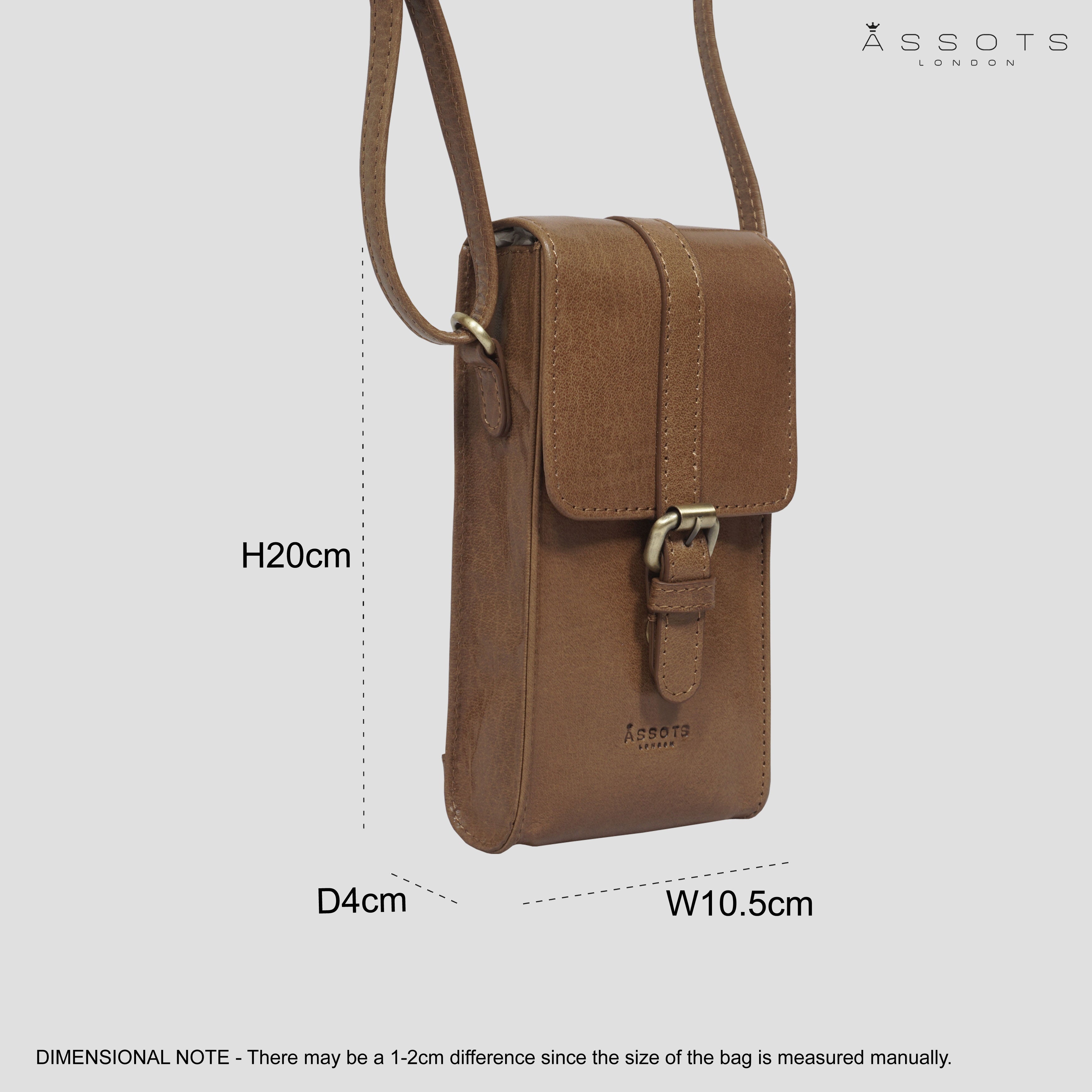 'PETRA' Tan Polished VT Real Leather Mobile Phone Crossbody Bag