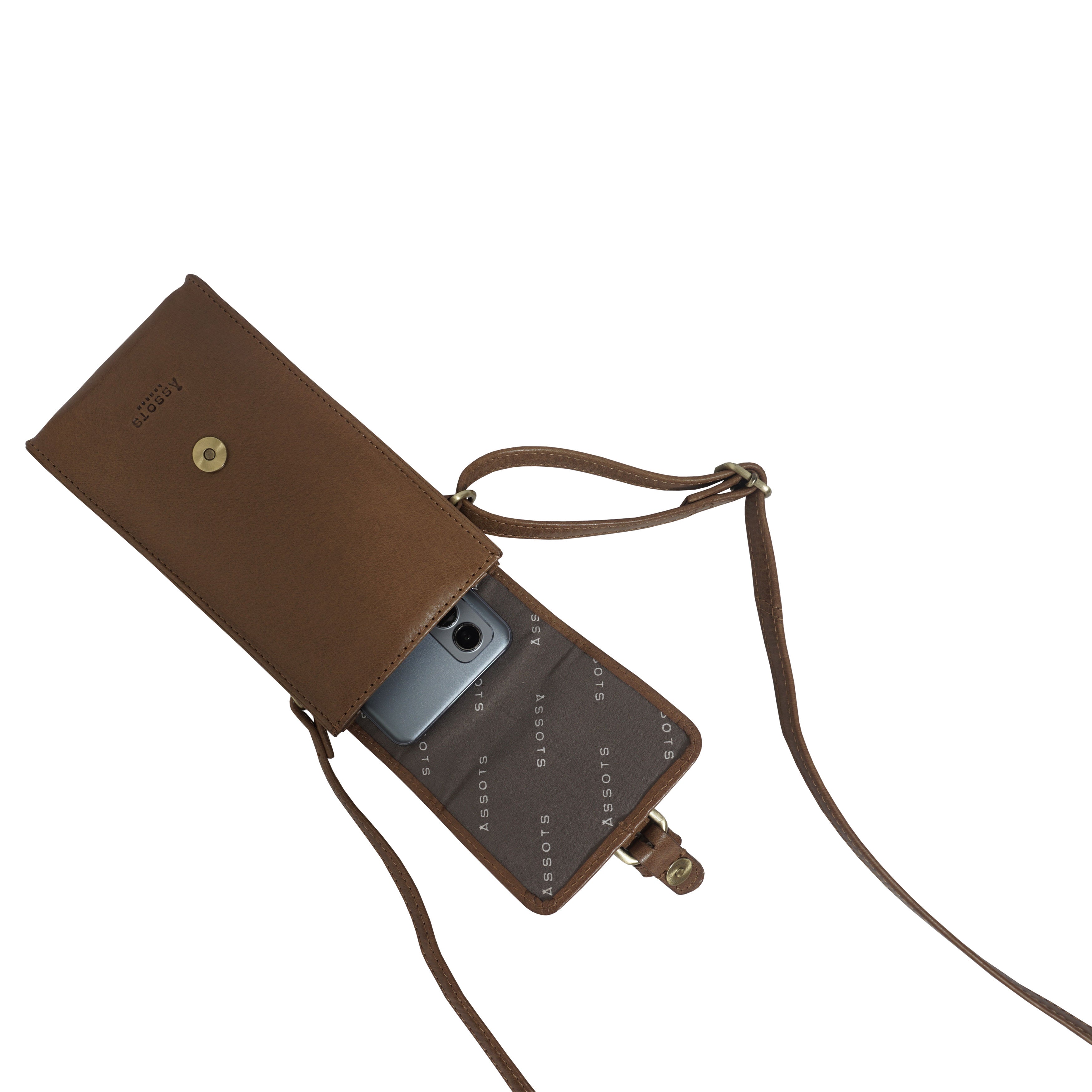 'PETRA' Tan Polished VT Real Leather Mobile Phone Crossbody Bag