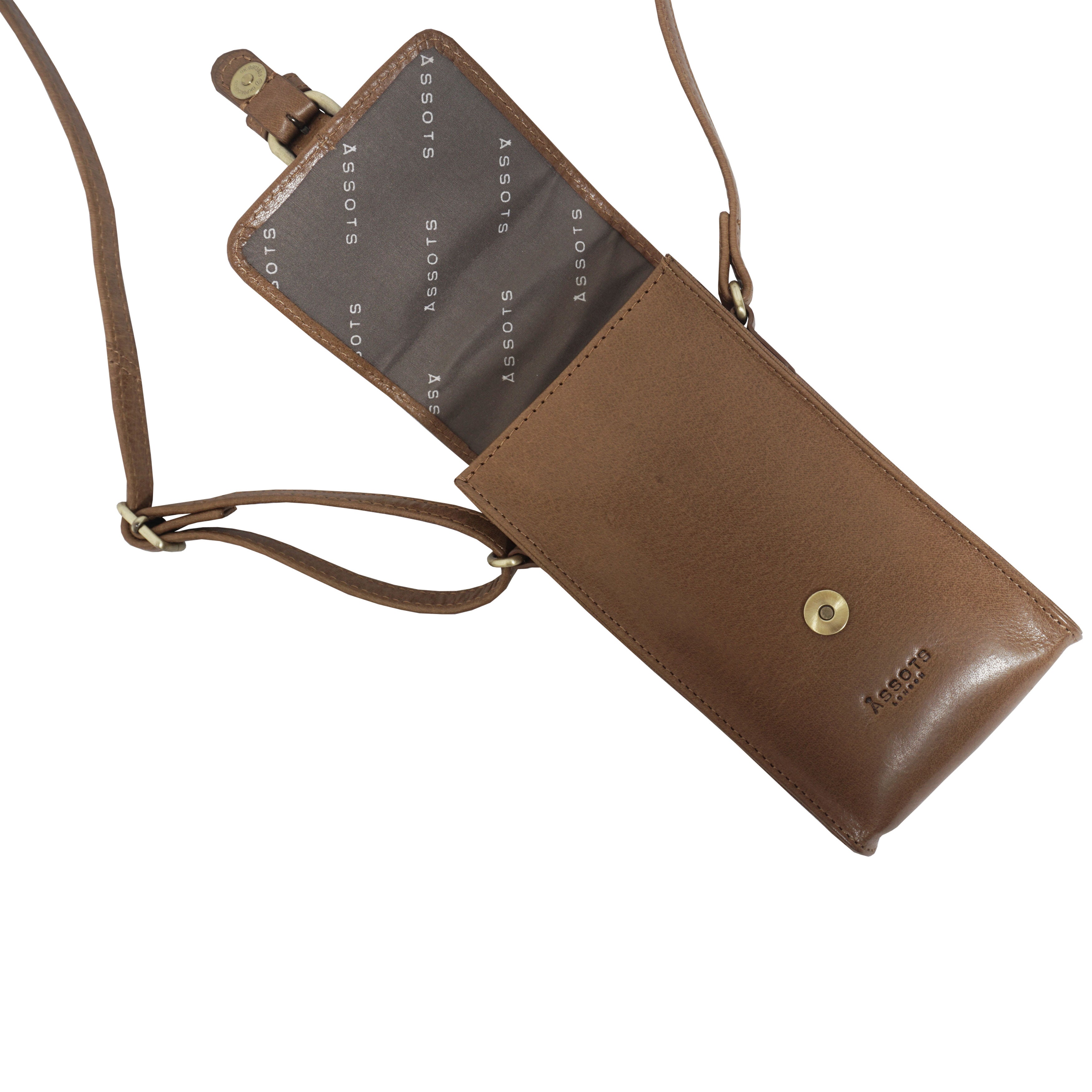 'PETRA' Tan Polished VT Real Leather Mobile Phone Crossbody Bag