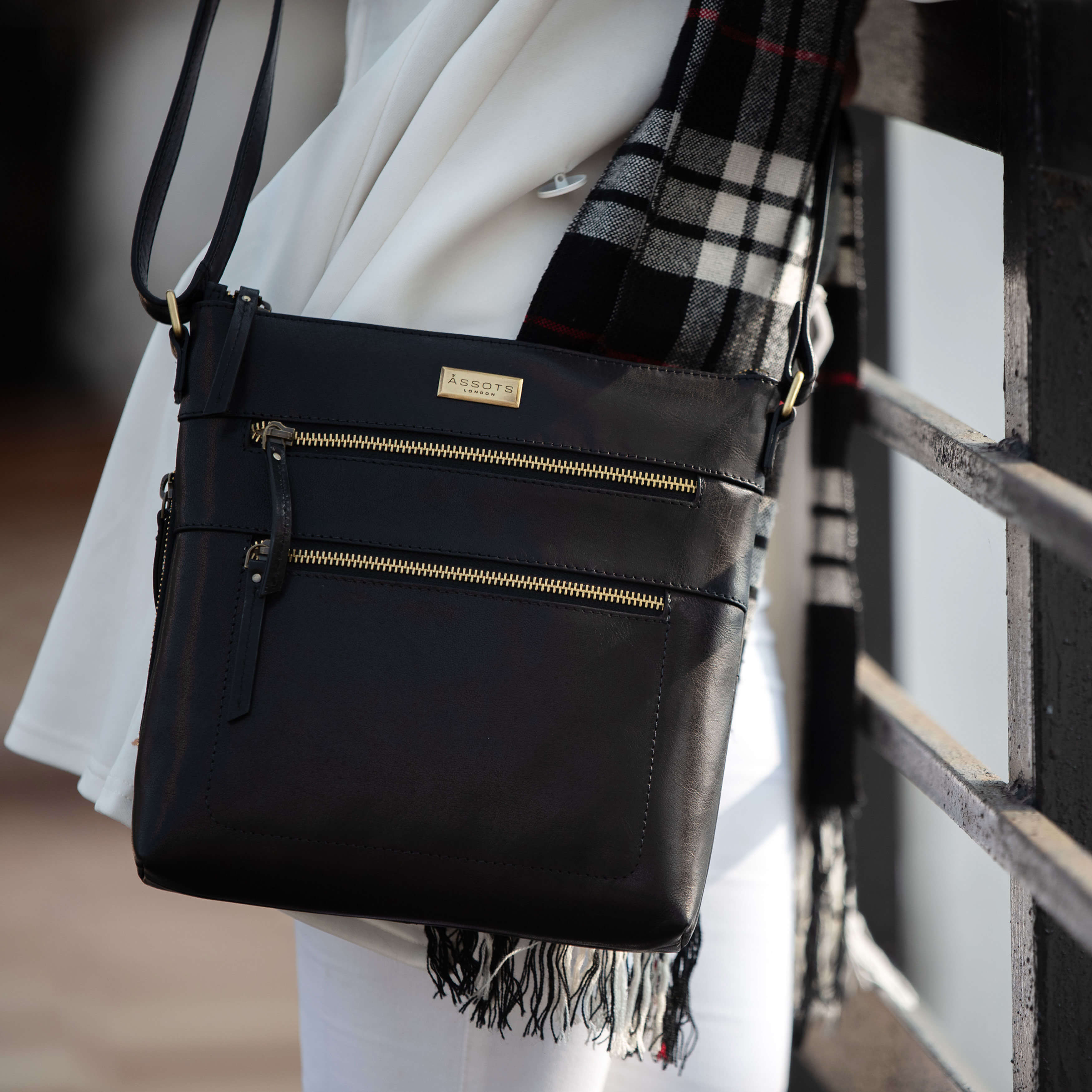 'CORI' Black Polished VT Real Leather Crossbody Bag