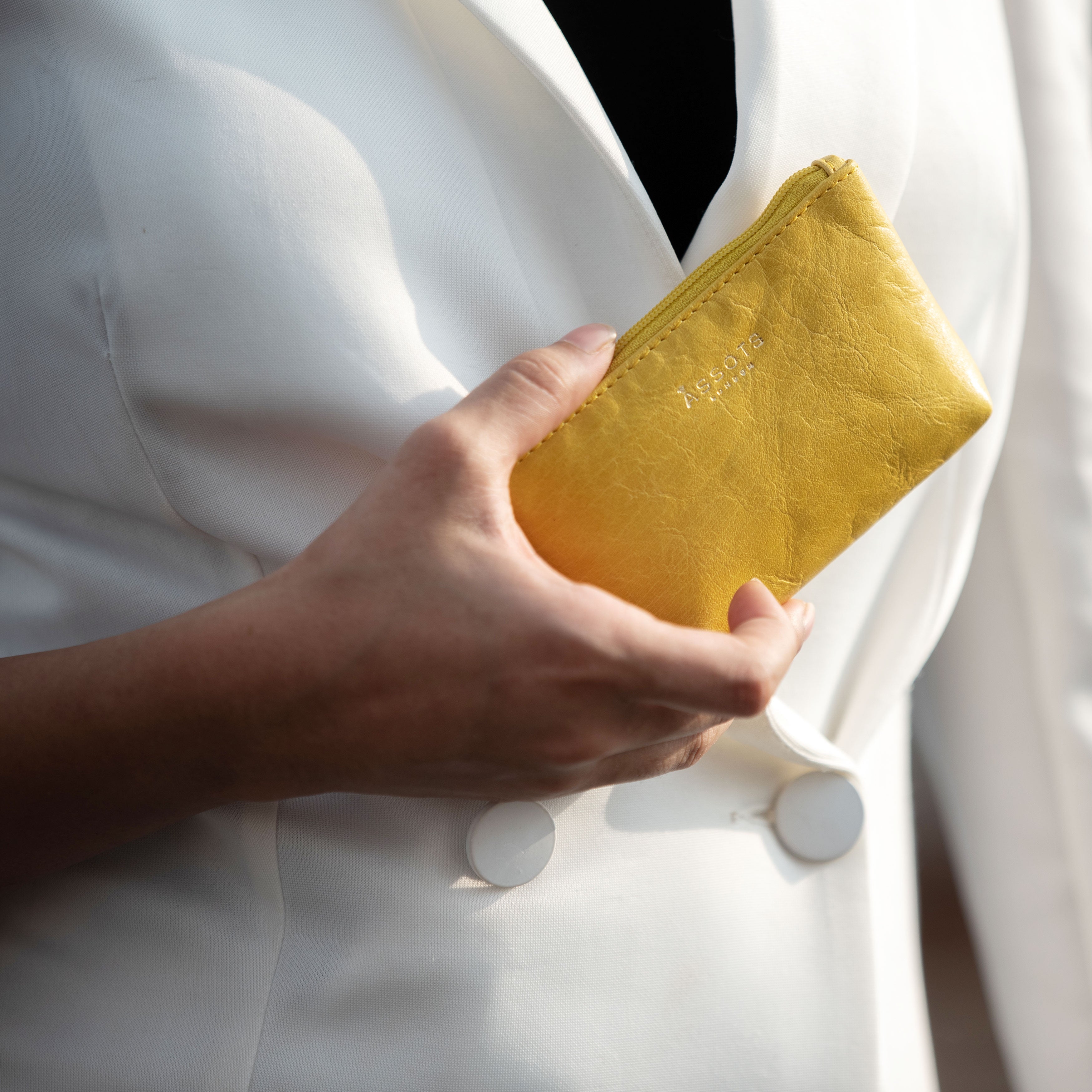 'Diana' Yellow Full Grain Leather Zip Top Coin Purse